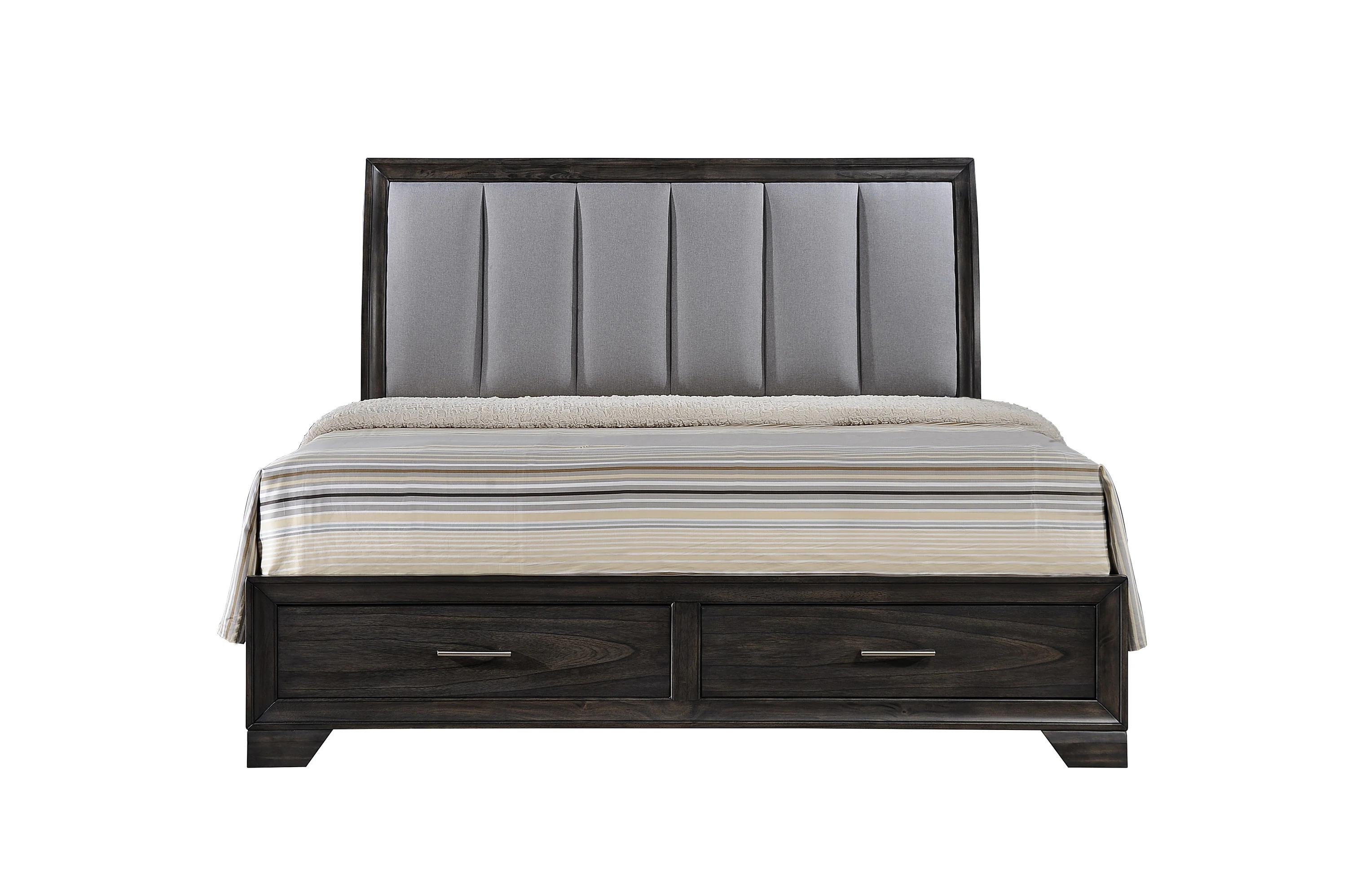Modern Panel Bed Jaymes B6580-K-Bed in Gray, Brown Velvet