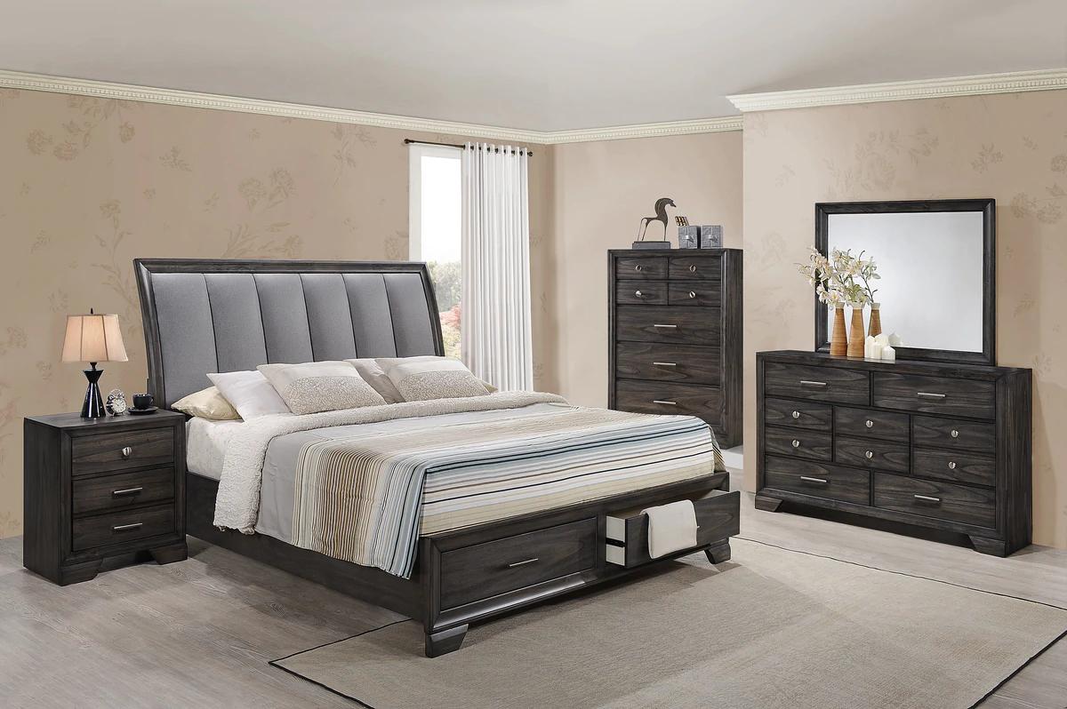 Modern Panel Bedroom Set Jaymes B6580-K-Bed-5pcs in Gray, Brown Velvet