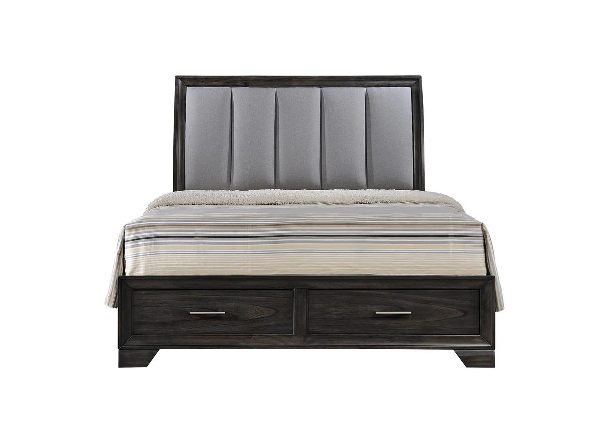 Modern Panel Bed Jaymes B6580-Q-Bed in Gray, Brown Velvet