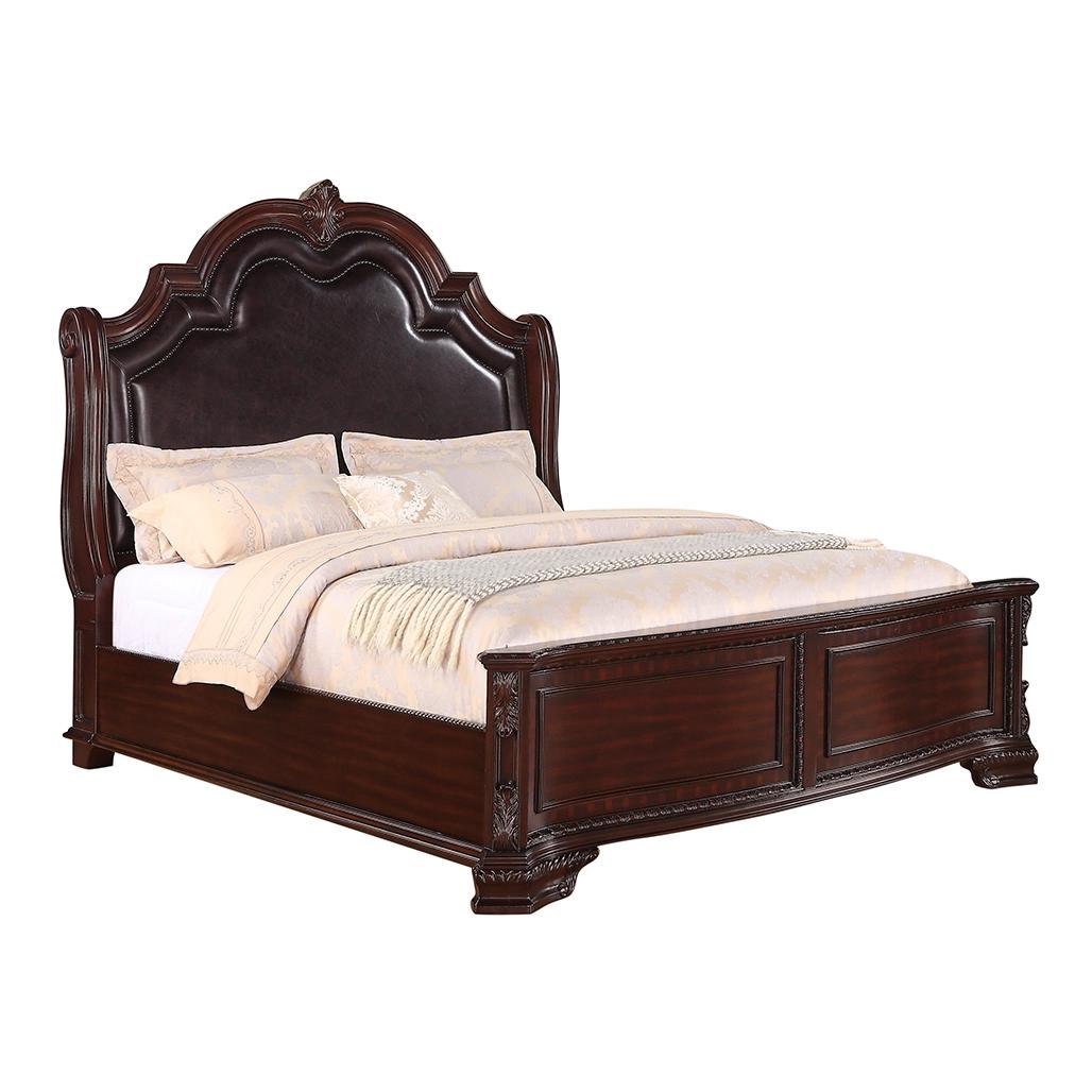 Classic, Vintage Panel Bed Sheffield B1100-K-Bed in Brown PU