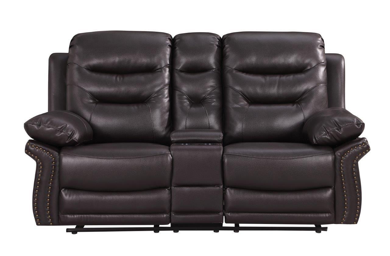 

    
Brown Leather Air / Match Recliner Loveseat with Console Global United 9392
