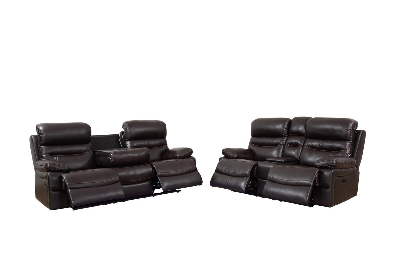 Contemporary Reclining Set 9442 9442-BROWN-2PC in Brown Leather Air Material