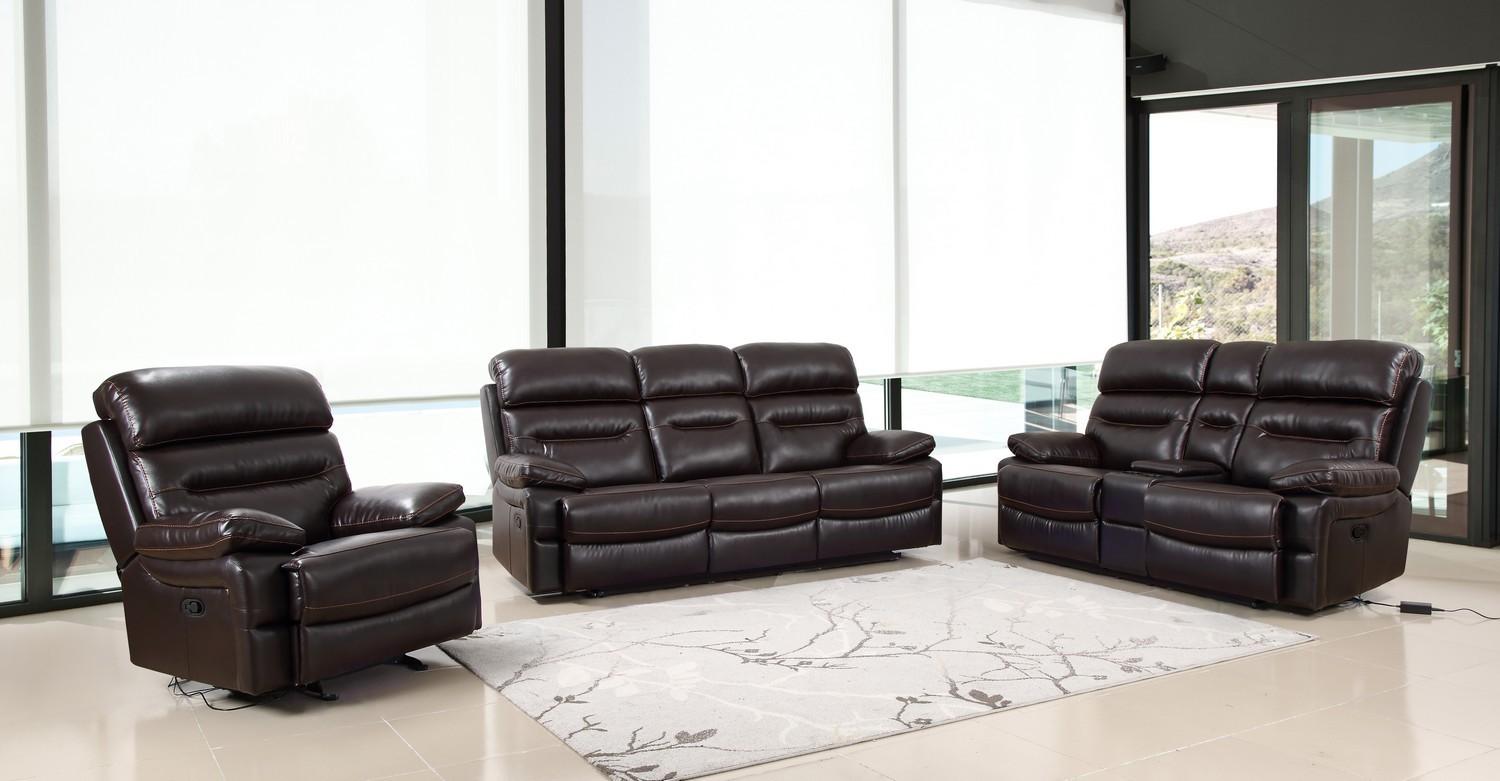 

    
Brown Leather Air Reclining Sofa Set 3Pcs Contemporary  Global United 9442
