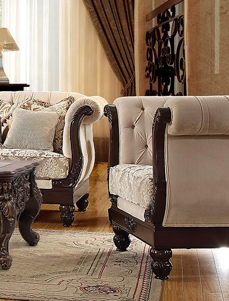 

    
Brown Mahogany & Beige Armchair Traditional Homey Design HD-2651
