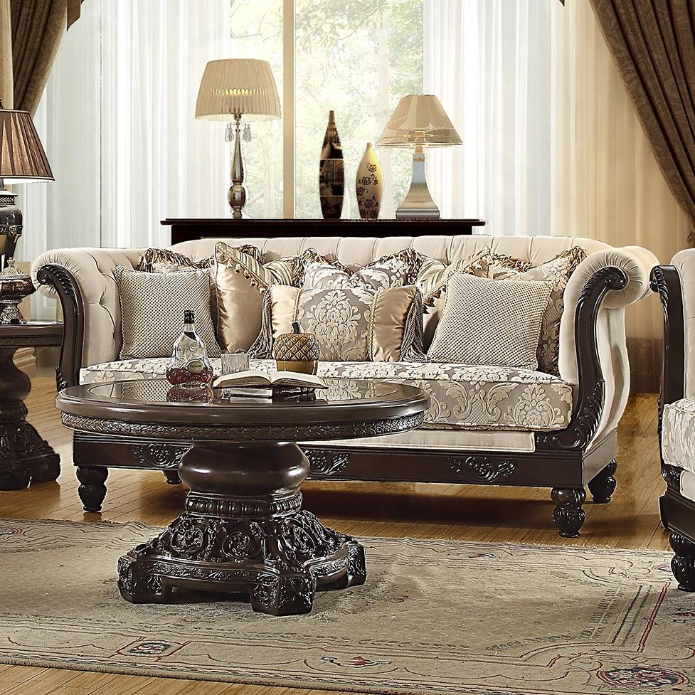 Traditional Sofa HD-2651 HD-S2651 in Brown, Beige Fabric
