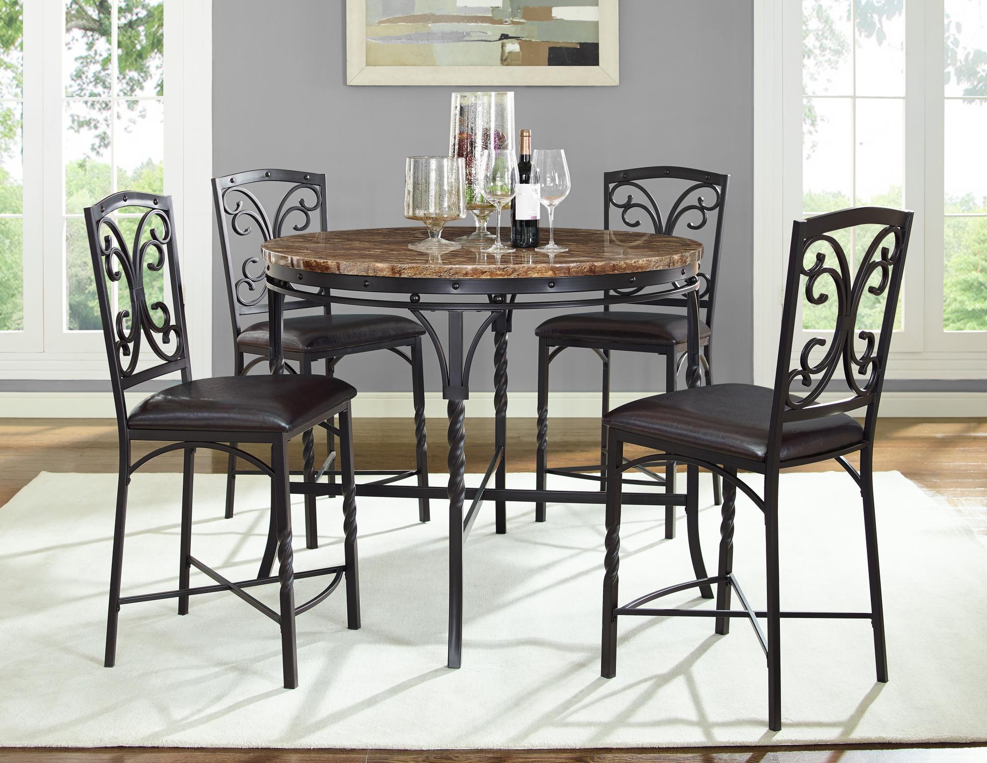 Contemporary, Casual Counter Height Dining Table Set TUSCAN  4552 4552-Set-5Pcs in Brown, Black Faux Leather