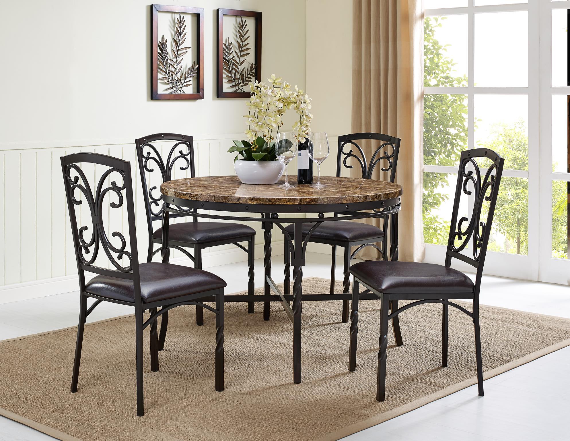 

    
Brown Marble & Black Dining Table by Bernards Furniture Tuscan 4550
