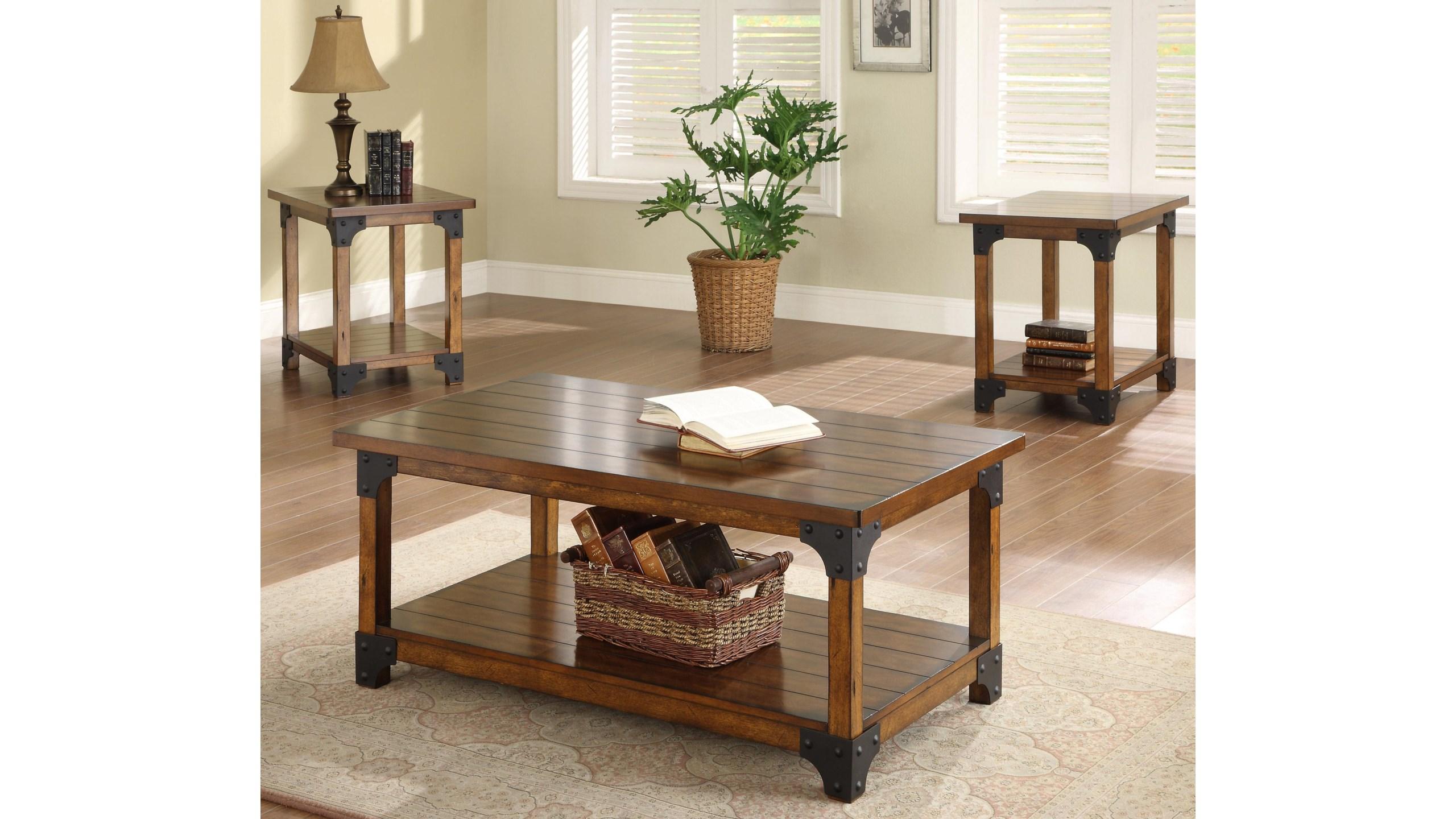 Contemporary, Farmhouse Coffee Table and 2 End Tables William 4159SET in Brown Oak 