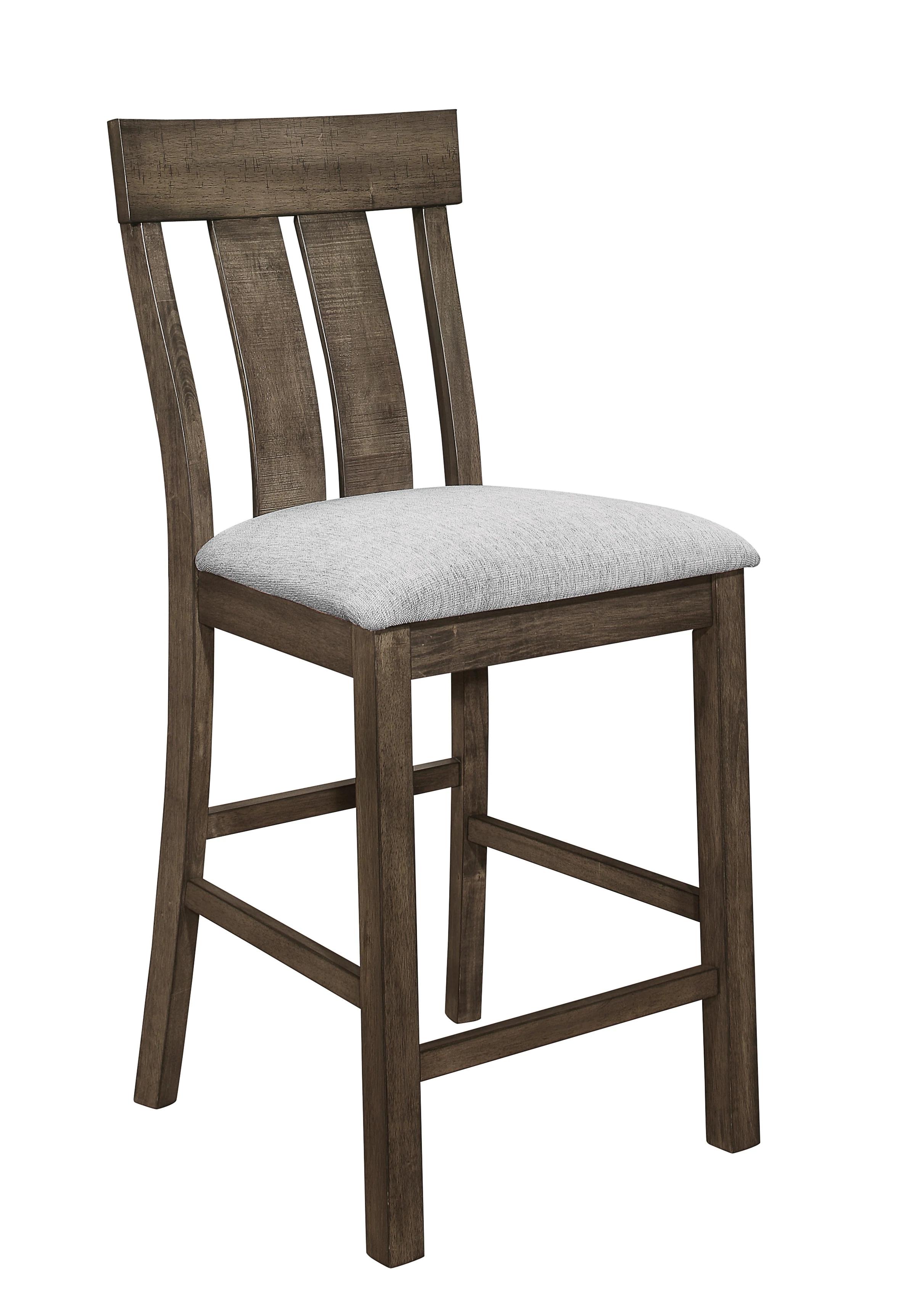 

    
Brown Oak & Gray Fabric 2 Heigh Dining Chairs by Crown Mark Quincy 2831S-24-2pcs
