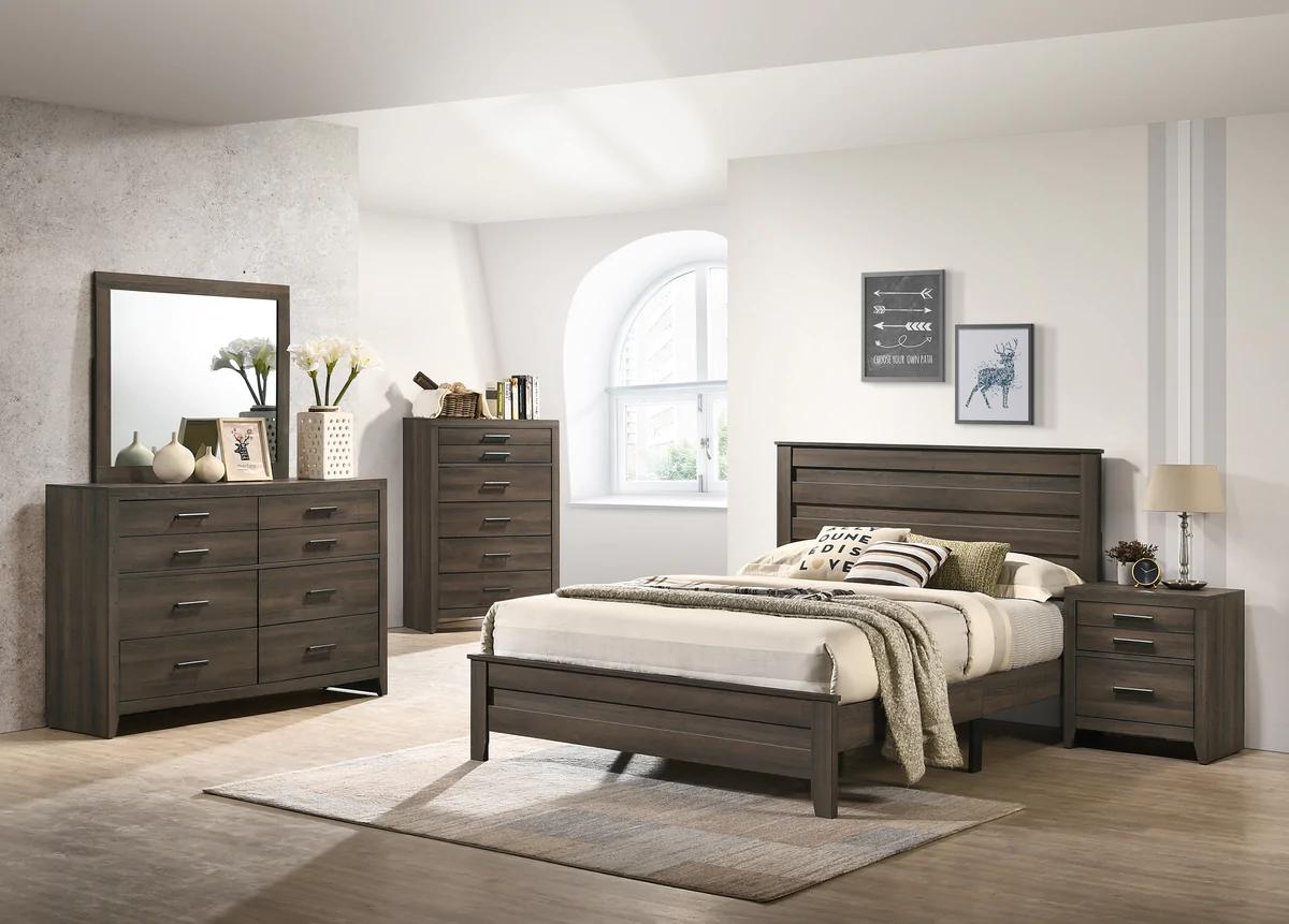 

    
Brown Oak Panel Bedroom Set by Crown Mark Marley B6940-K-Bed-6pcs

