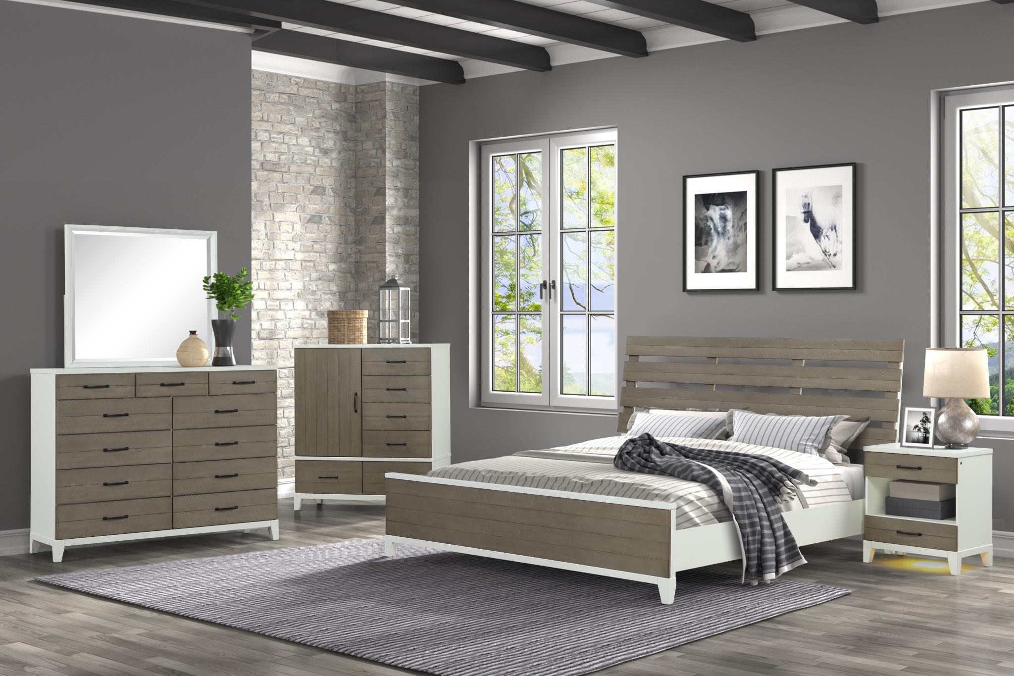 

    
Taupe & White Open Slat Panel Queen Bed Daydreams 1288-105 Bernards Modern
