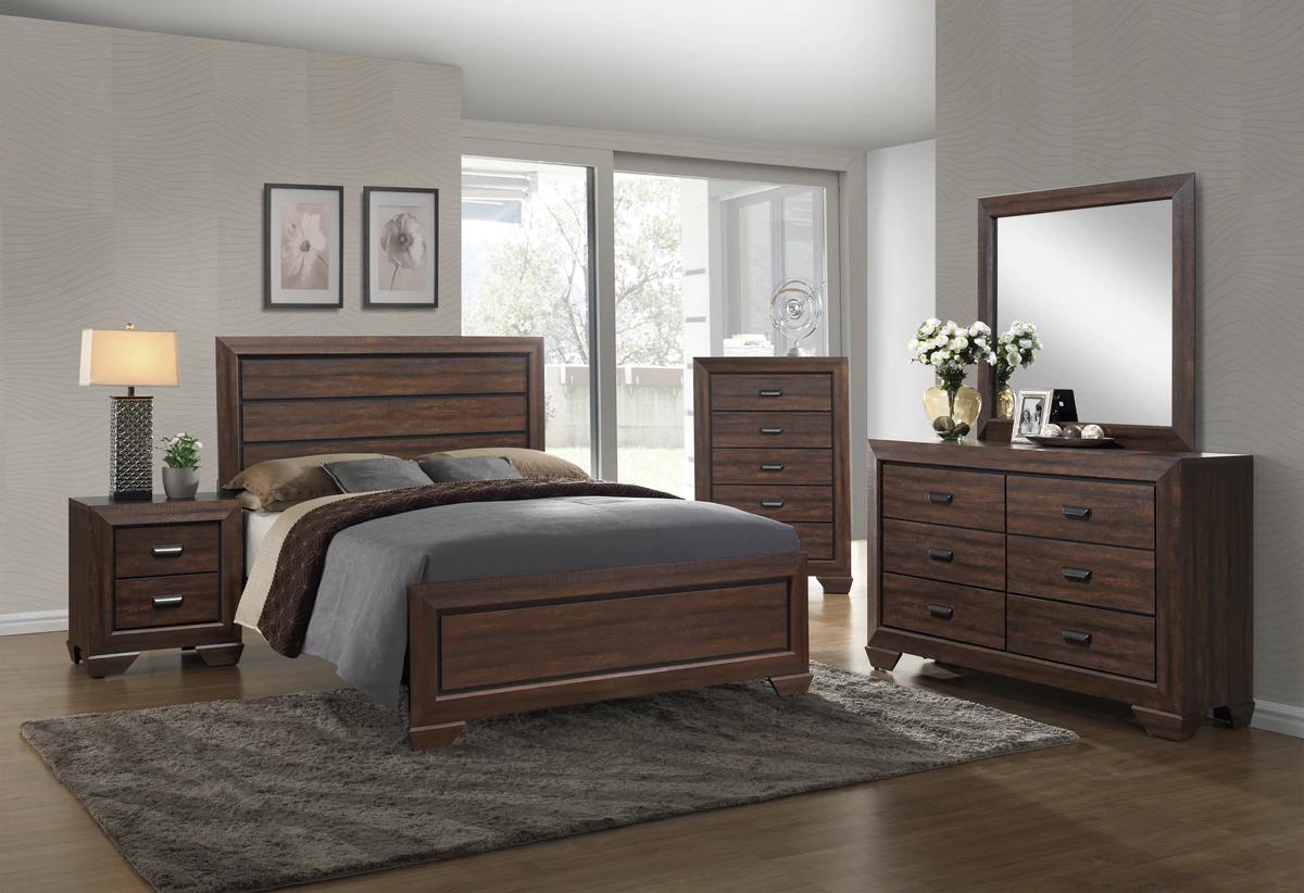 Contemporary, Rustic Panel Bedroom Set Farrow B5510-K-Bed-6pcs in Brown 
