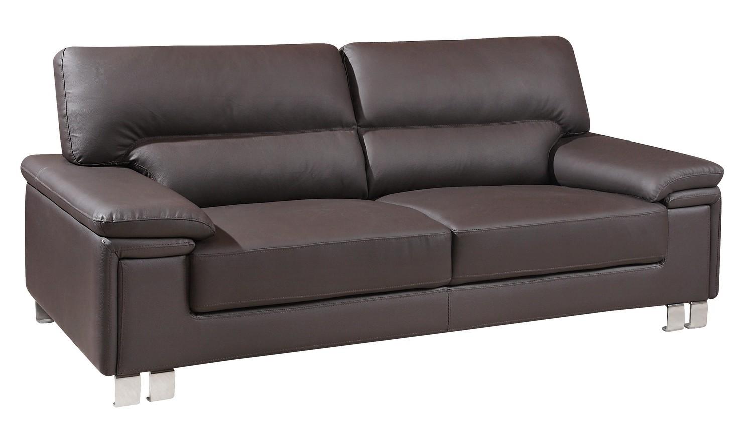 

    
BROWN Premium Leather Match Sofa Set 2Ps Modern Global Furniture U9399
