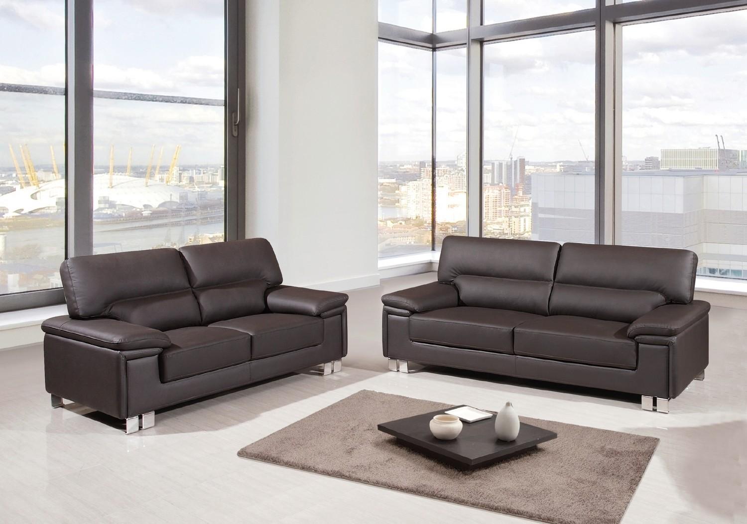Contemporary Sofa and Loveseat Set U9399-BR U9399-BR-2-PC in Brown Leather Match