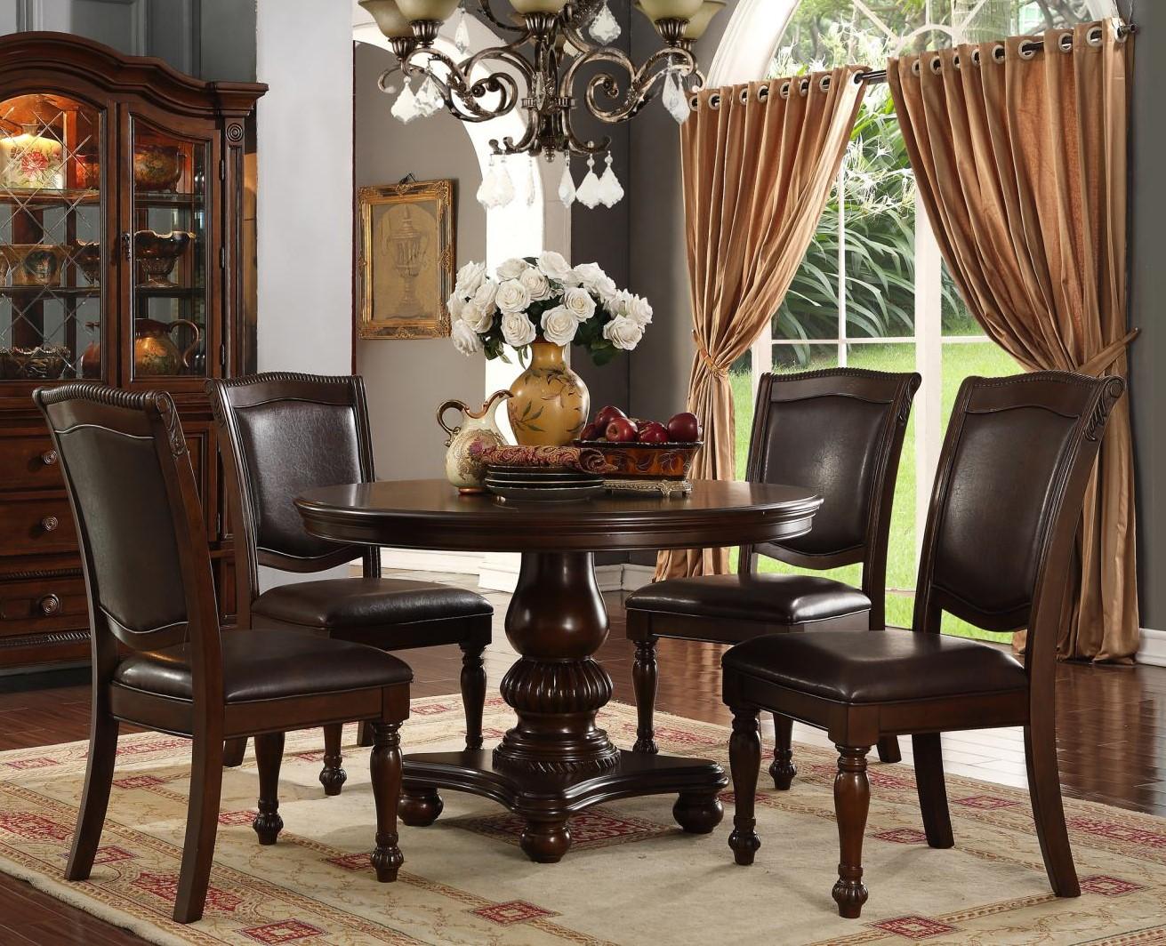 

    
Brown Rich Wood Round Dining Table Set 6Pcs w/ China Cabinet McFerran D7900-4848
