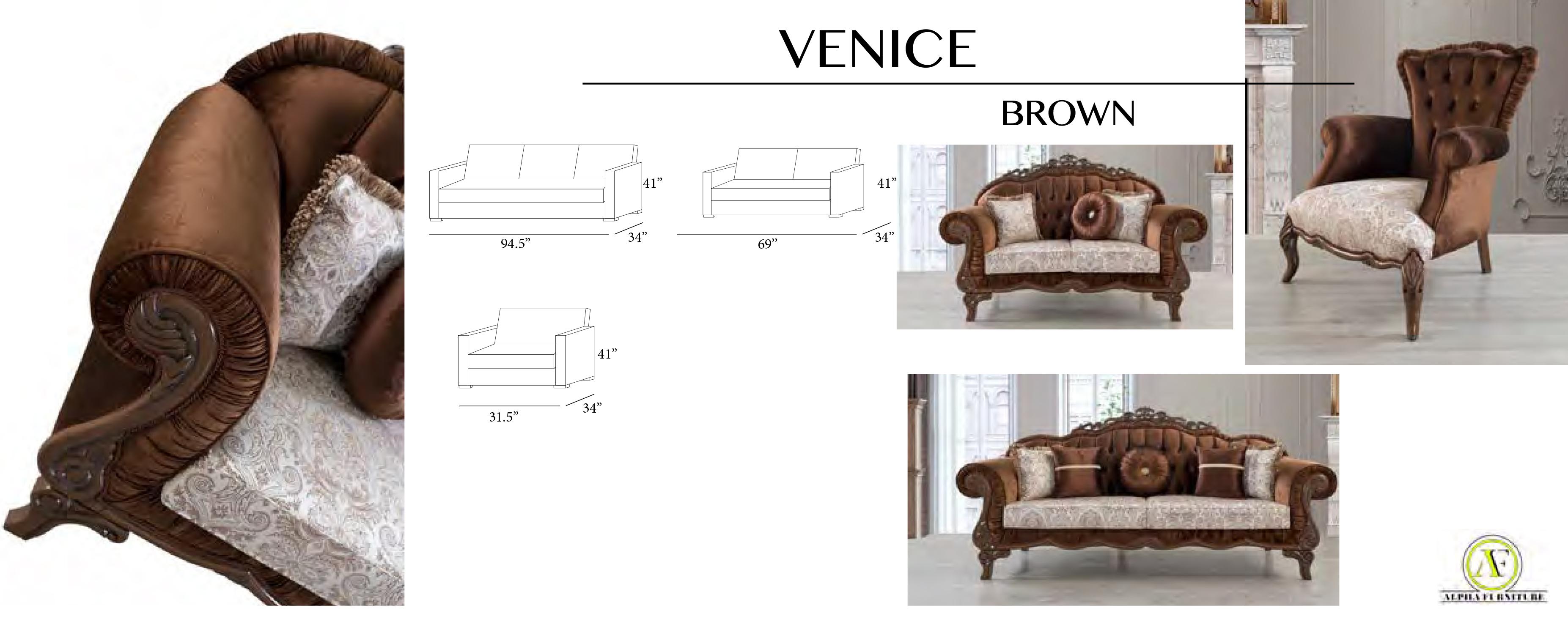 

    
Brown Satin & Floral Fabric Sofa Traditional Alpha Furniture Venice
