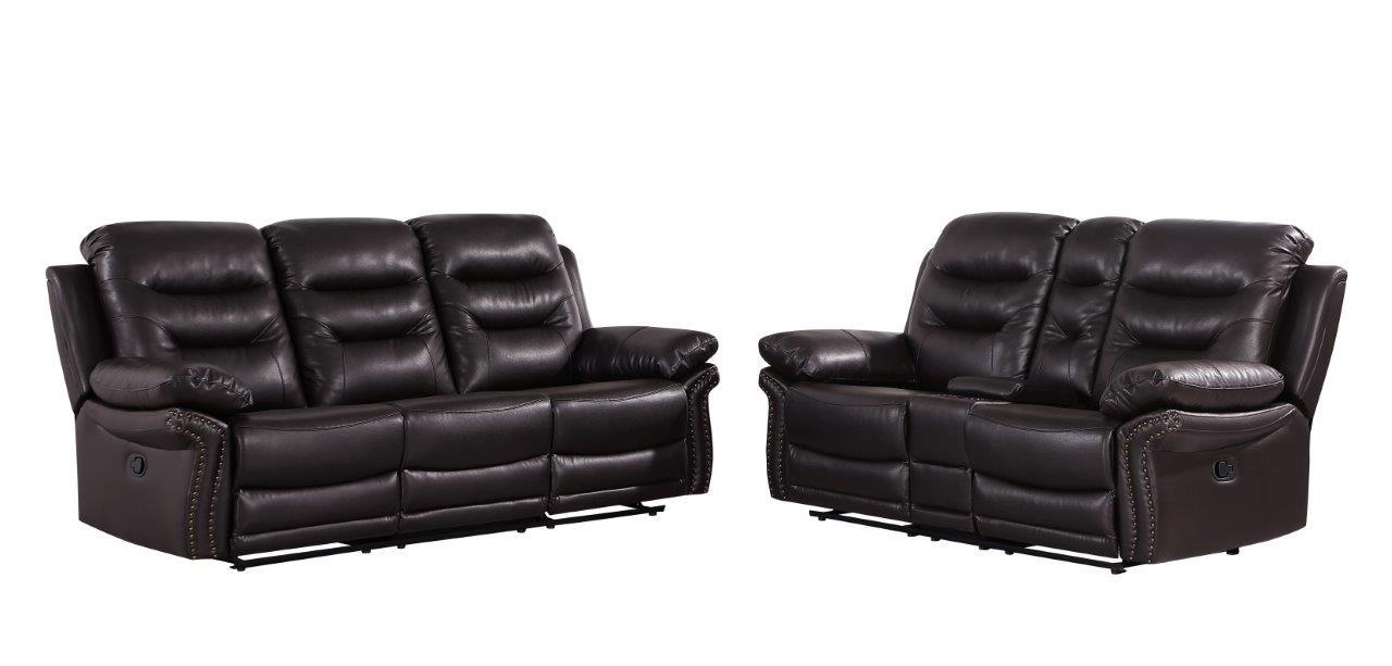 Contemporary Reclining Set 9392 9392-BROWN-2PC in Brown Leather Air Material