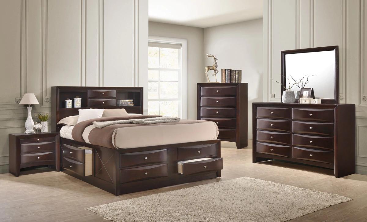 Contemporary, Transitional Storage Bedroom Set Emily B4265-Q-Bed-5pcs in Brown 
