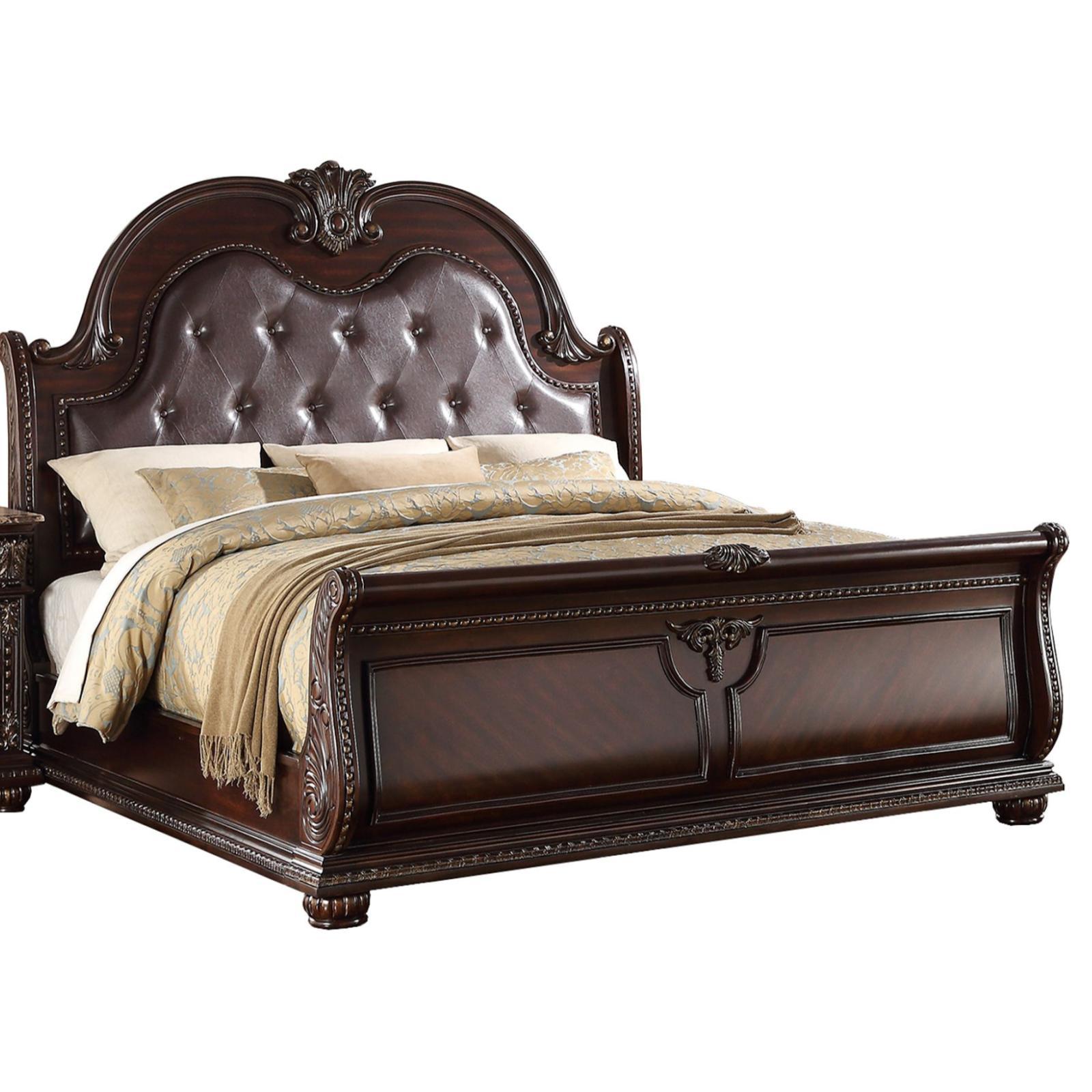 Classic, Vintage Panel Bed Stanley B1600-K-Bed in Brown PU