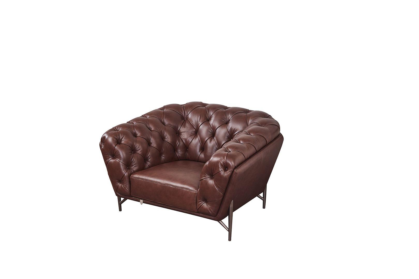 Classic Oversized Chair EK8009-BRO-CHR EK8009-BRO-CHR in Brown Leather