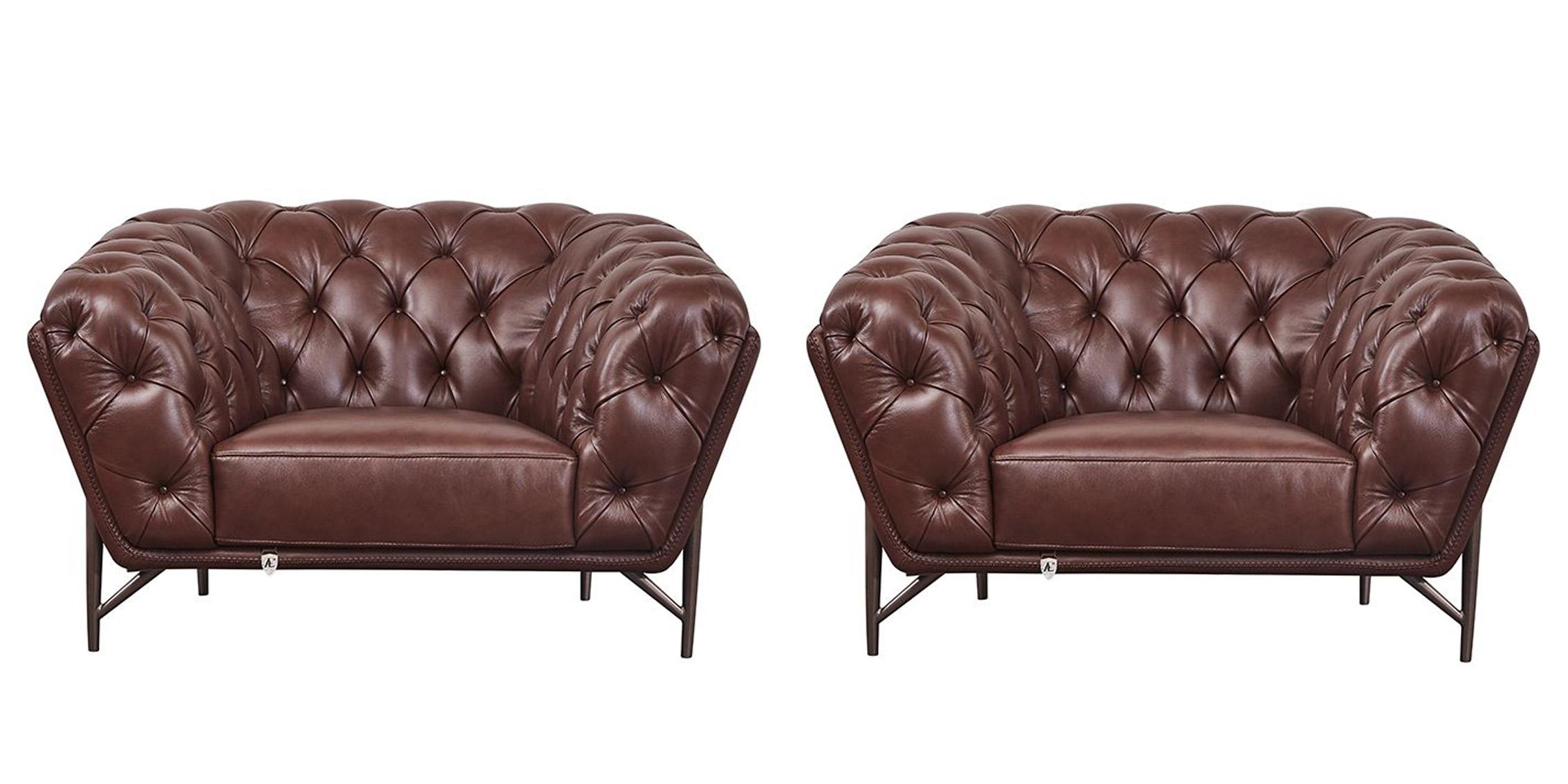 Classic Chair Set EK8009-BRO-CHR-Set EK8009-BRO-CHR-Set-2 in Brown Leather