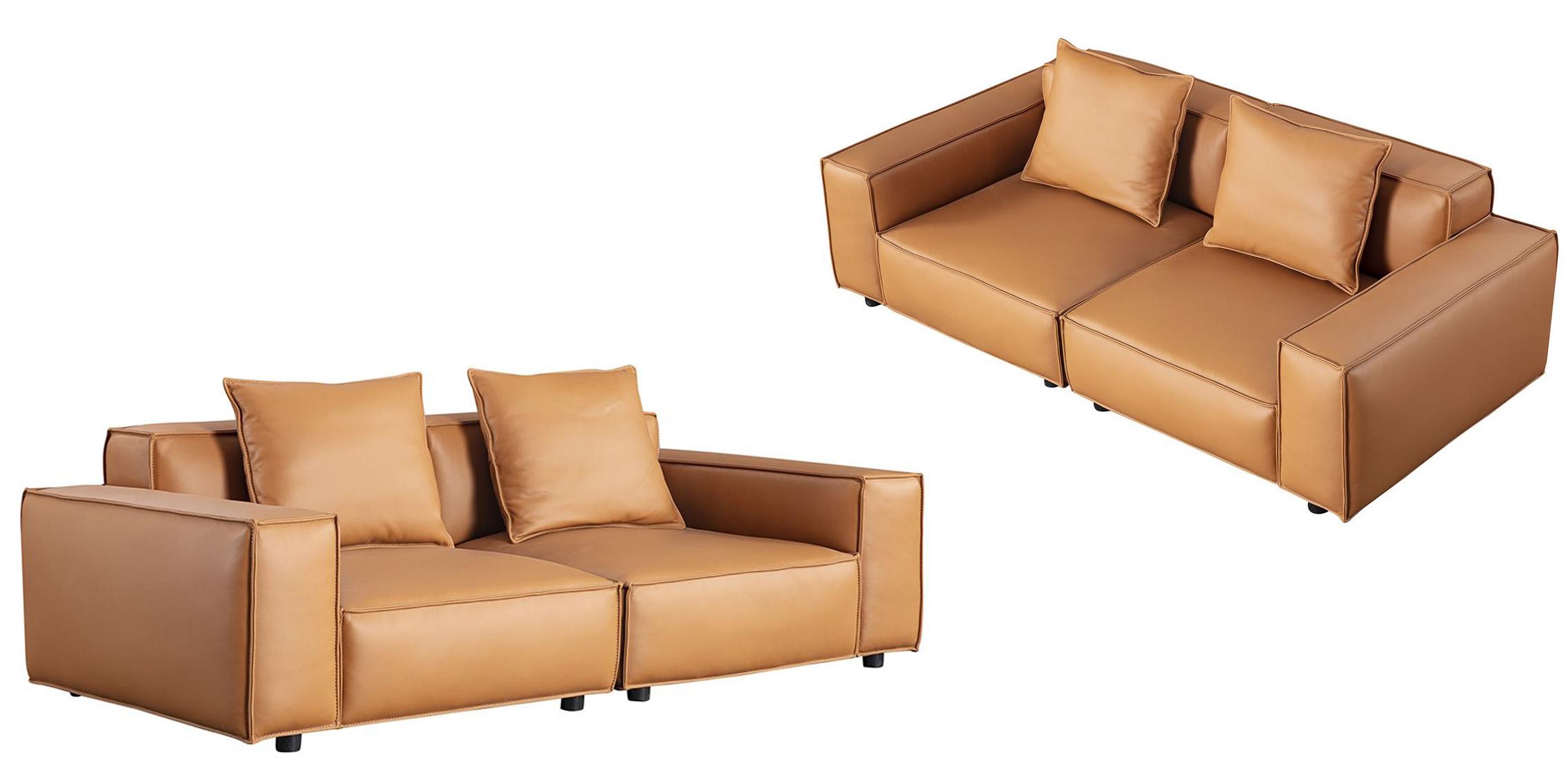 Modern Sofa Set EK8008-MB EK8008-MB-SF-Set-2 in Brown Leather