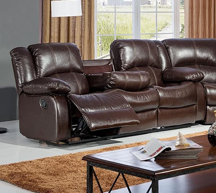 

    
Brown Top Grain Leather Match Reclining Sectional w/Cup Holders McFerran SF3595

