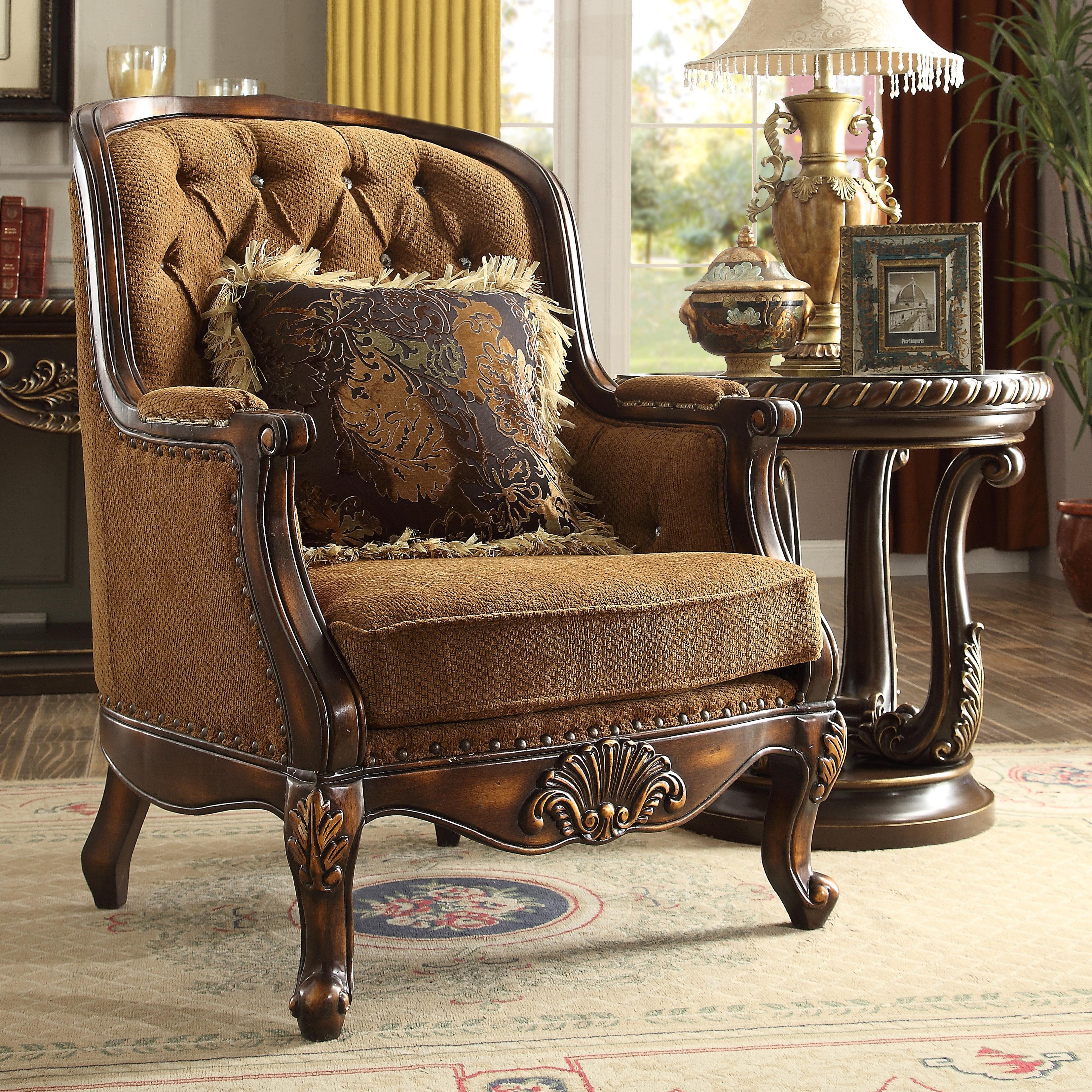 Traditional Arm Chairs HD-9344 HD-C9344 in Warm Brown Fabric