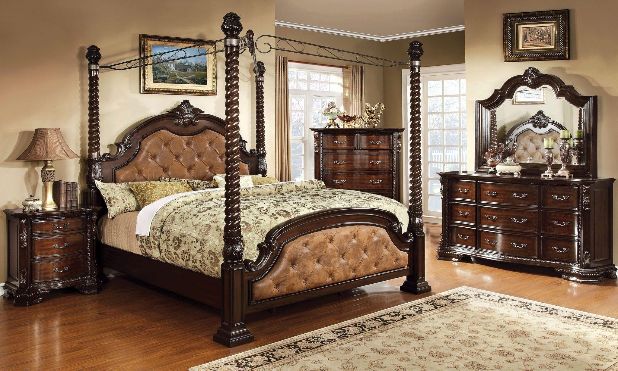 

    
Brown Upholstered King Canopy Bedroom Set 5 w/Chest MONTE VISTA II Furniture of America
