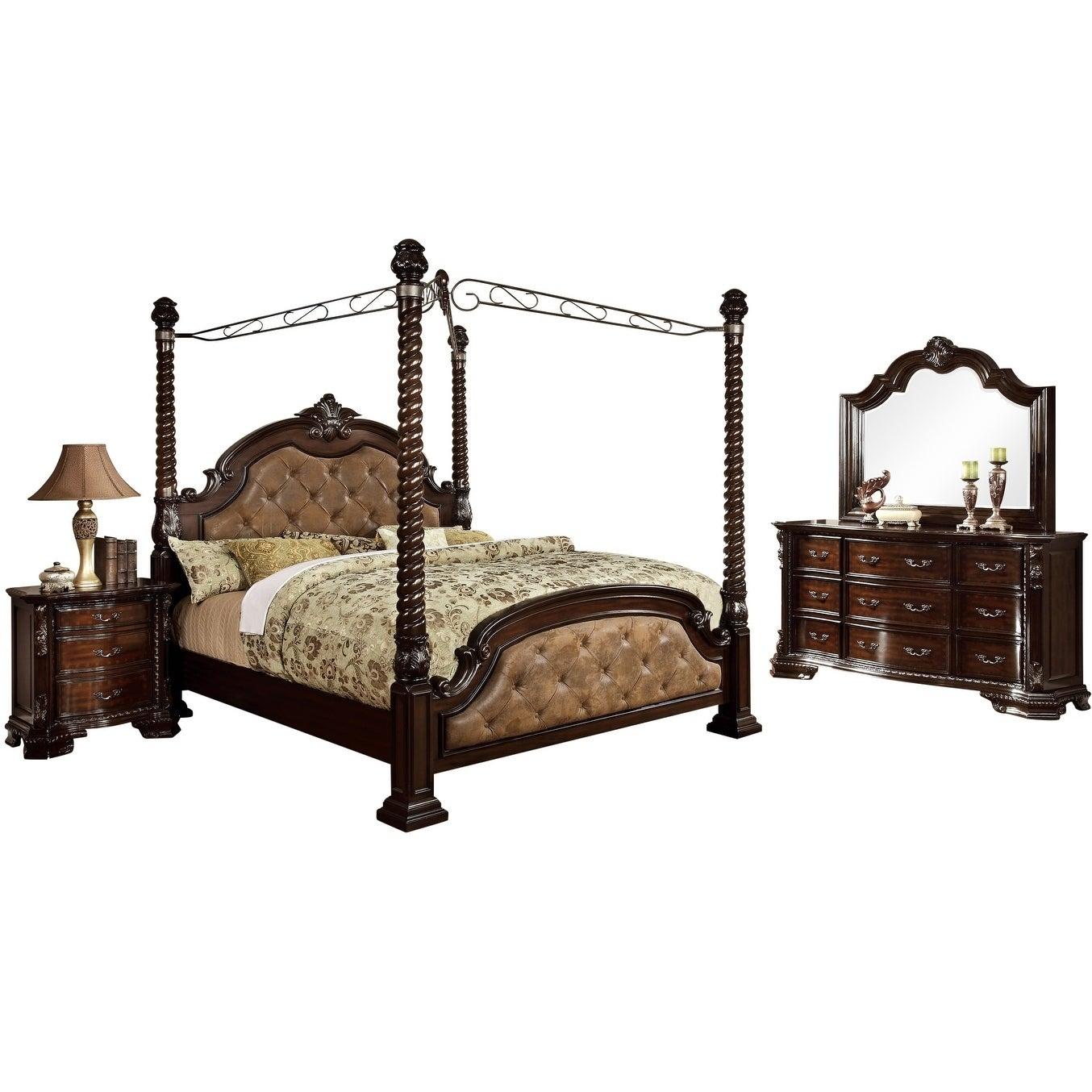 

    
Brown Upholstered Queen Canopy Bedroom Set 4Pcs MONTE VISTA II Furniture of America
