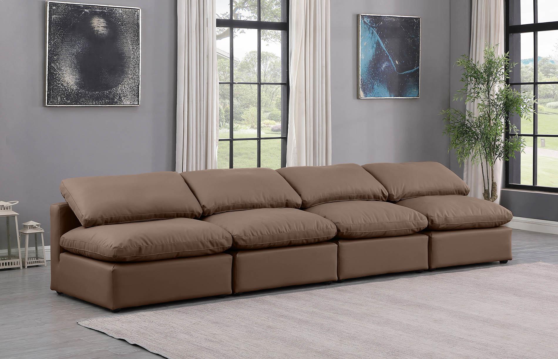 

    
Brown Vegan Leather Modular Sofa INDULGE 146Brown-S4 Meridian Modern
