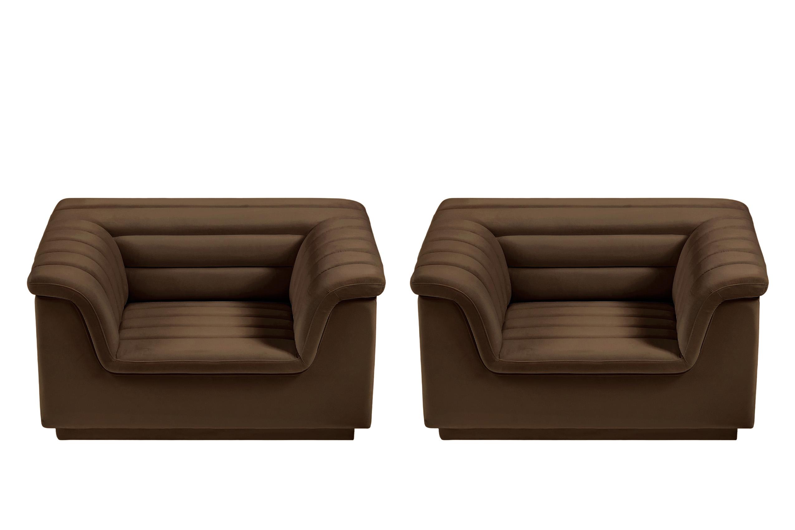 

    
Brown Velvet Channel Tufted Chair Set 2Pcs CASCADE 192Brown-C Meridian Modern
