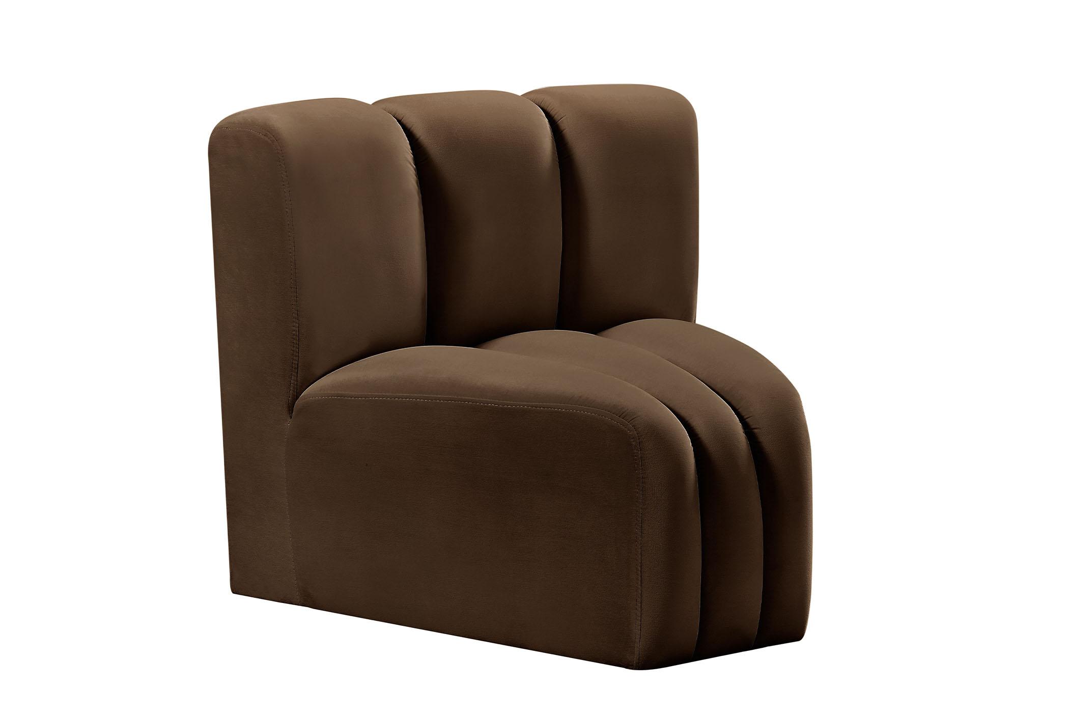 

    
Brown Velvet Channel Tufted Corner Chair ARC 103Brown-CC Meridian Modern
