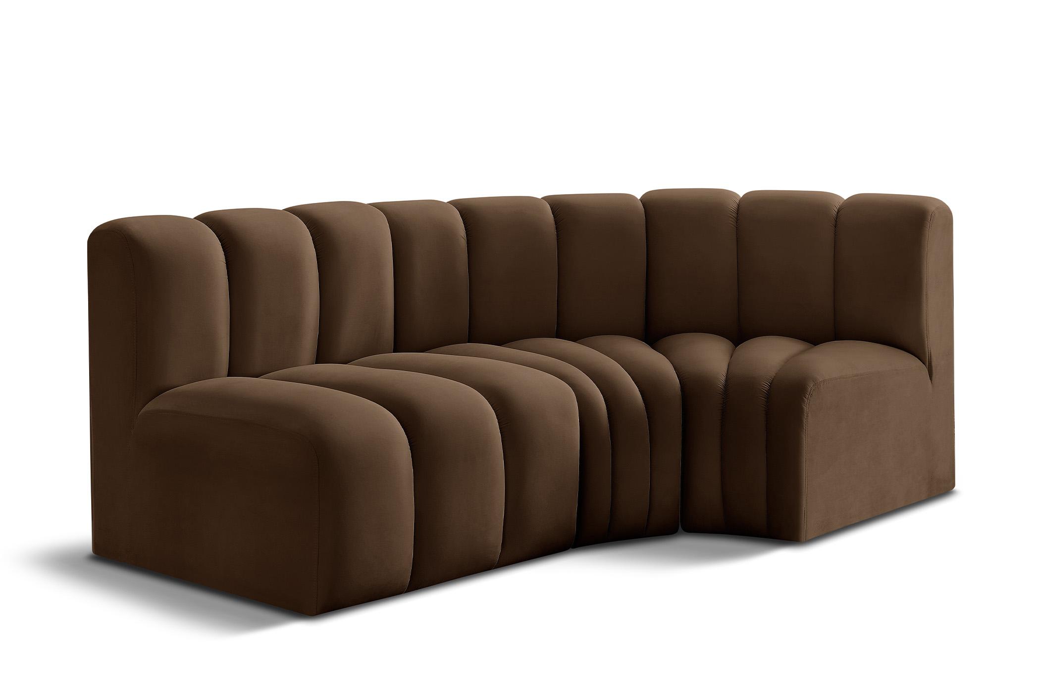 

    
Brown Velvet Channel Tufted Modular Sectional ARC 103Brown-S3A Meridian Modern
