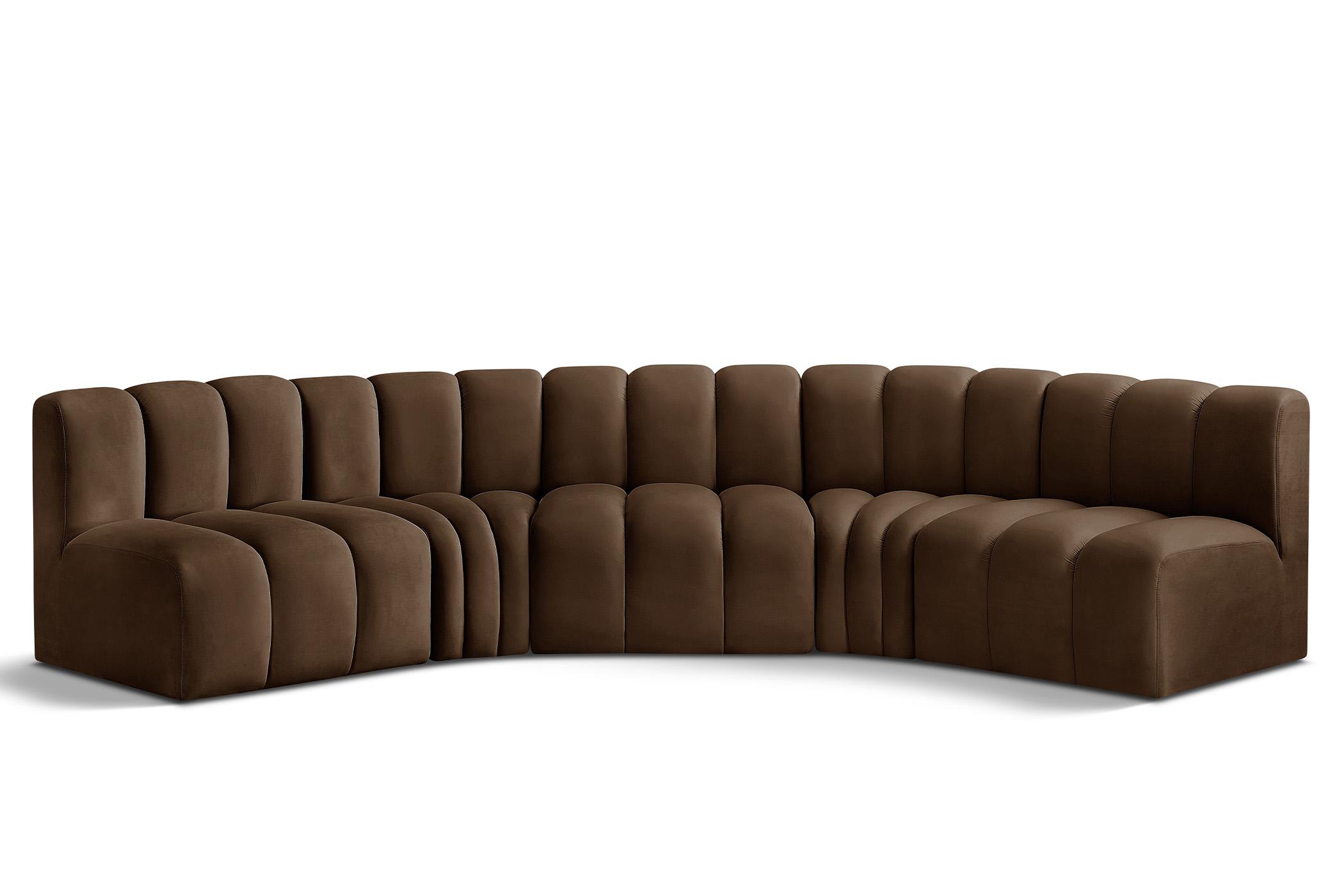 

    
Brown Velvet Channel Tufted Modular Sectional ARC 103Brown-S5A Meridian Modern
