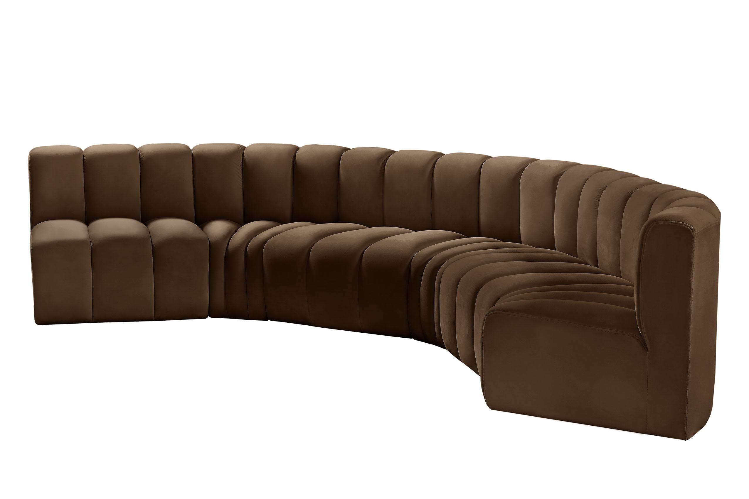 

        
Meridian Furniture ARC 103Brown-S6B Modular Sectional Sofa Brown Velvet 094308300047
