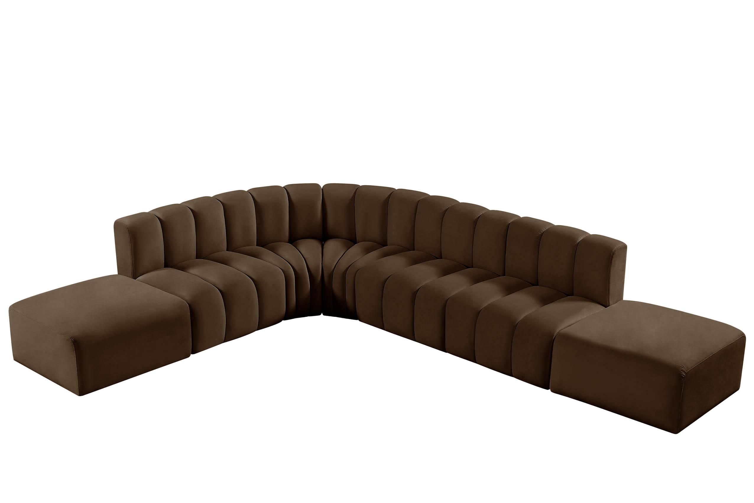 

    
Brown Velvet Channel Tufted Modular Sectional ARC 103Brown-S7A Meridian Modern
