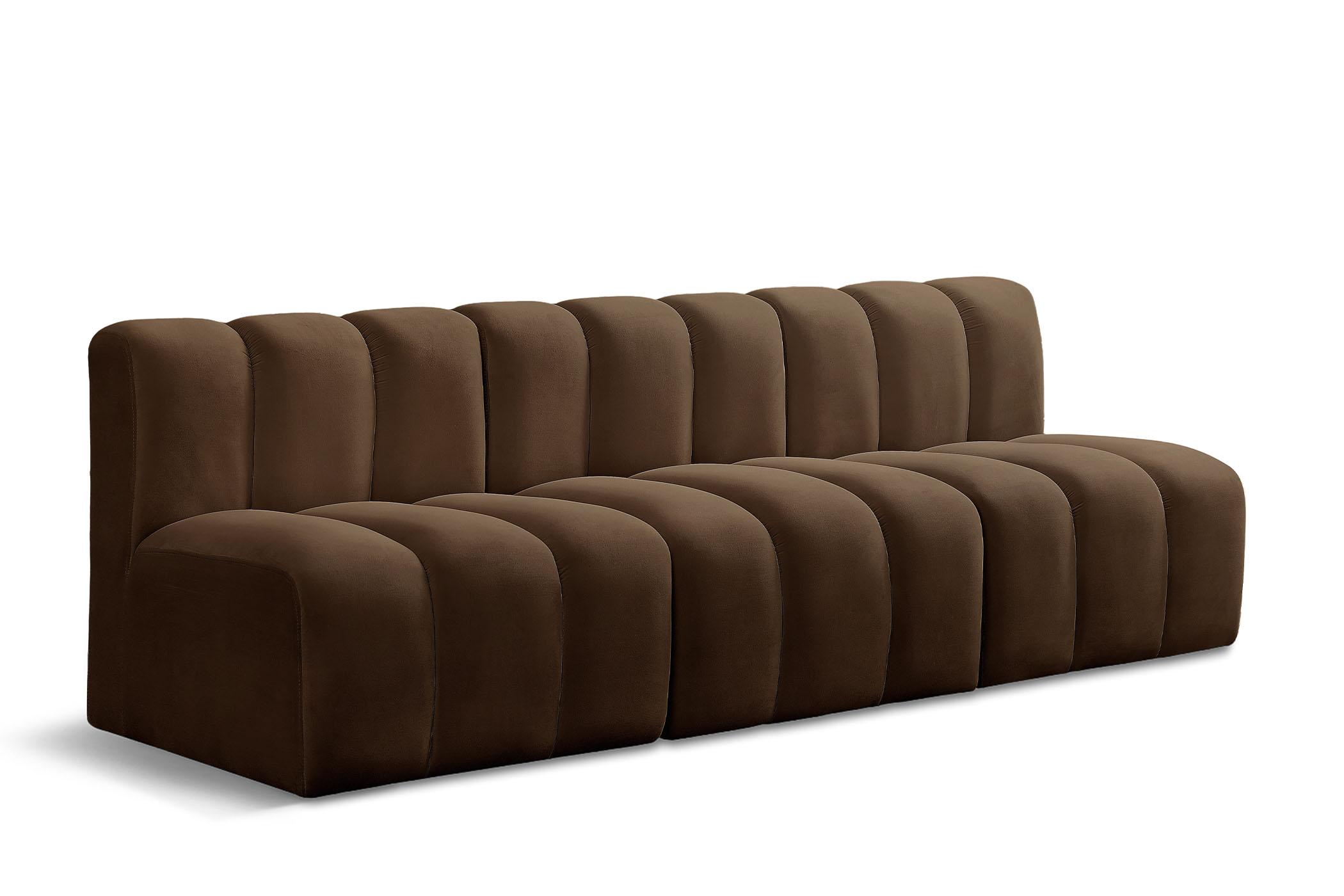 

    
Brown Velvet Channel Tufted Modular Sofa ARC 103Brown-S3F Meridian Contemporary
