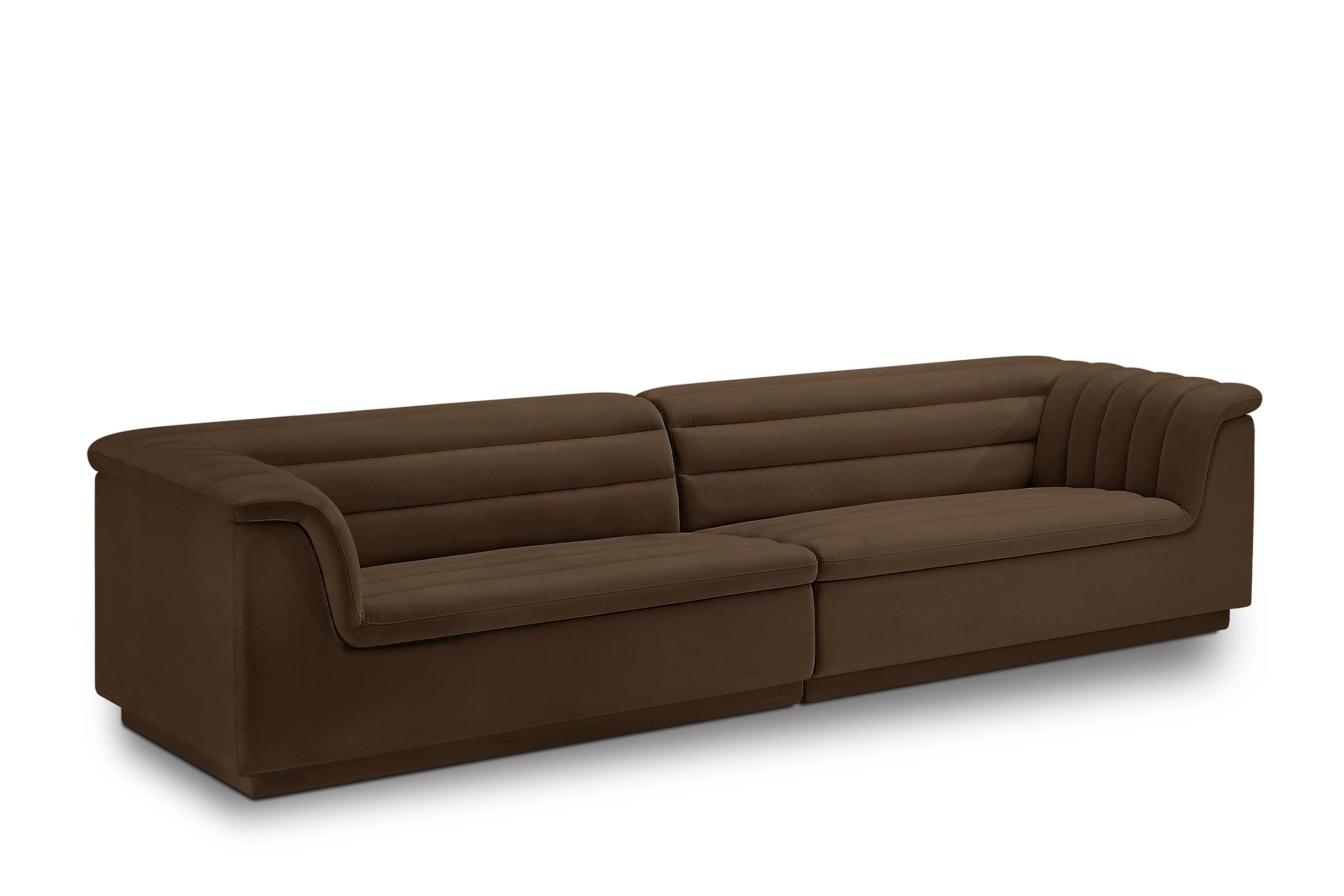 

    
Brown Velvet Channel Tufted Modular Sofa CASCADE 194Brown-S119 Meridian Modern
