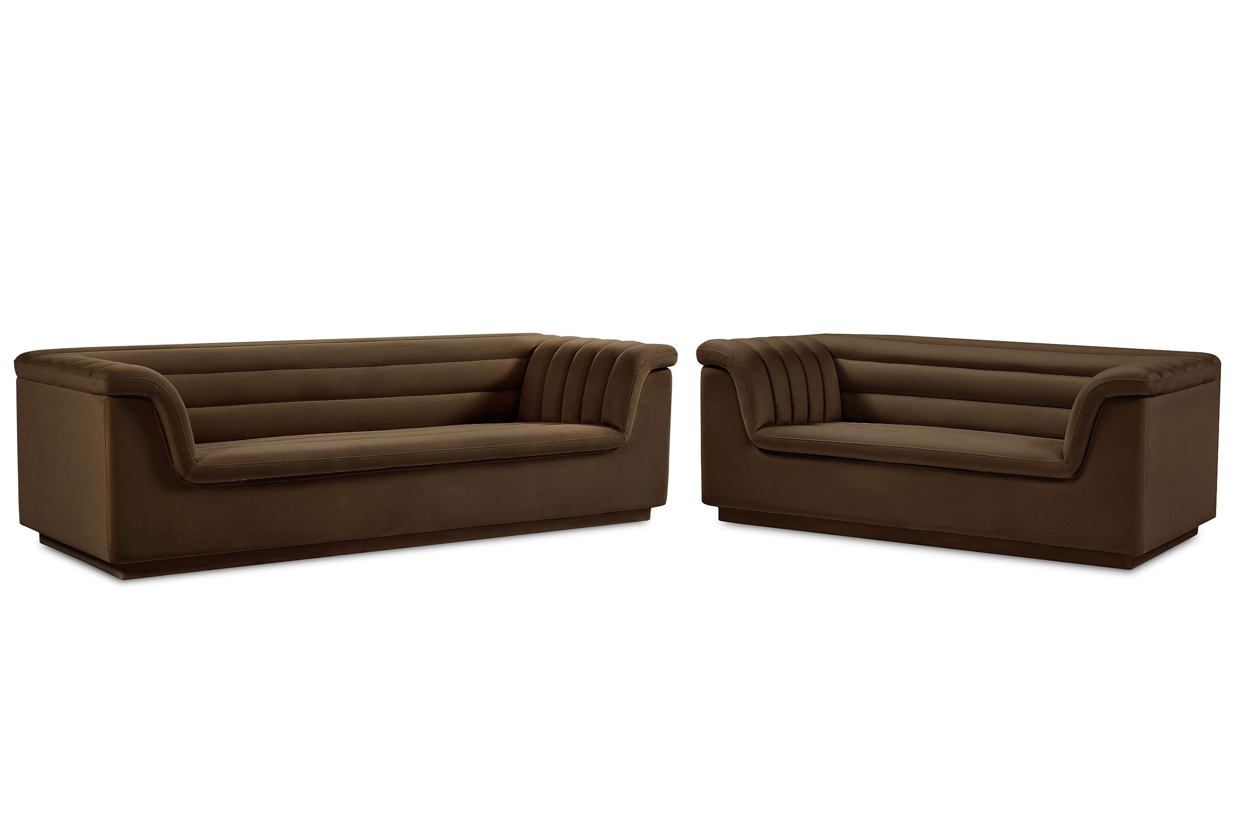 

    
Brown Velvet Channel Tufted Sofa Set 2Pcs CASCADE 192Brown-S Meridian Modern
