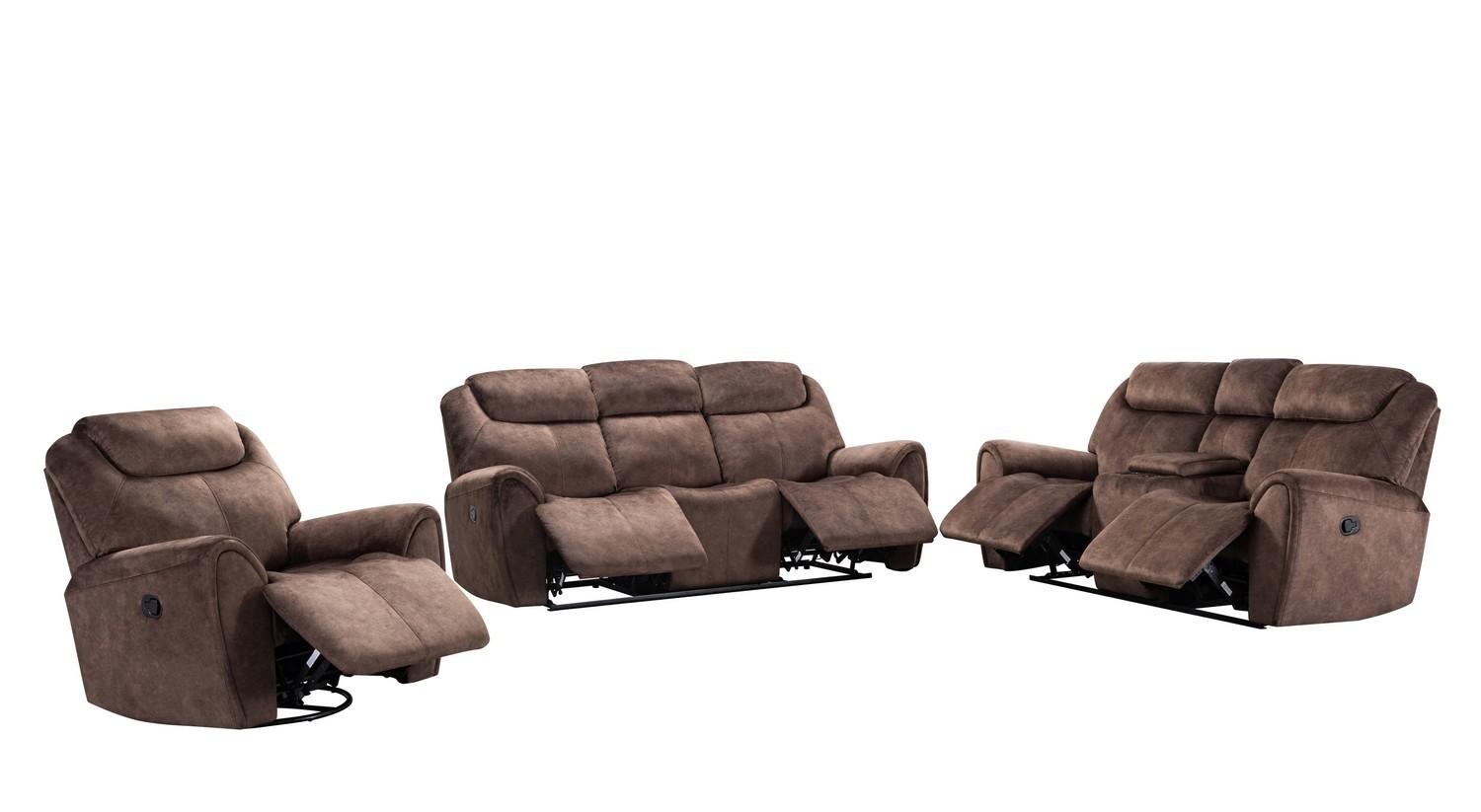 

    
Brown Velvet Fabric Reclining Sofa Set 3Pcs Contemporary  Global United 5008
