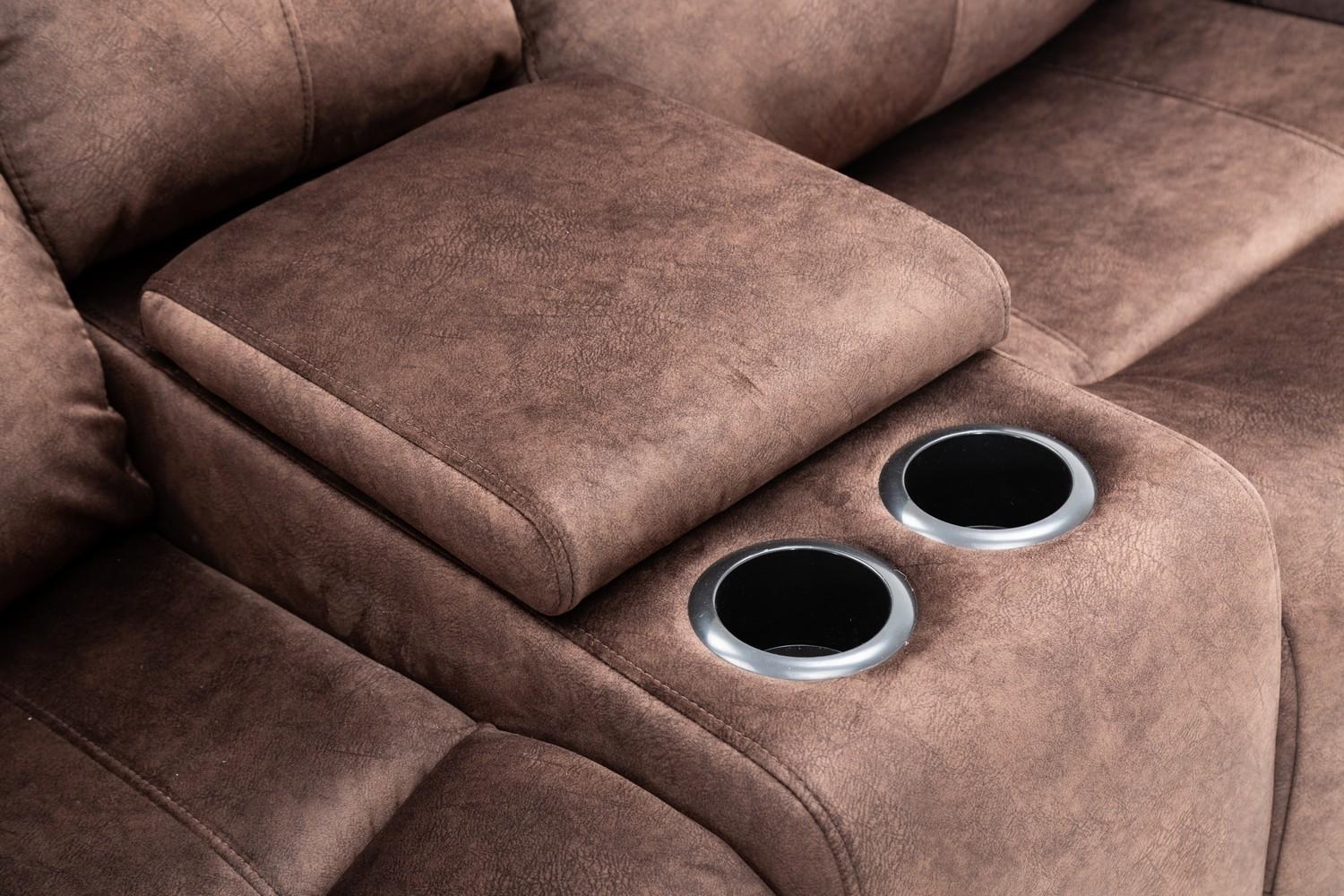 

    
 Order  Brown Velvet Fabric Reclining Sofa Set 3Pcs Contemporary  Global United 5008
