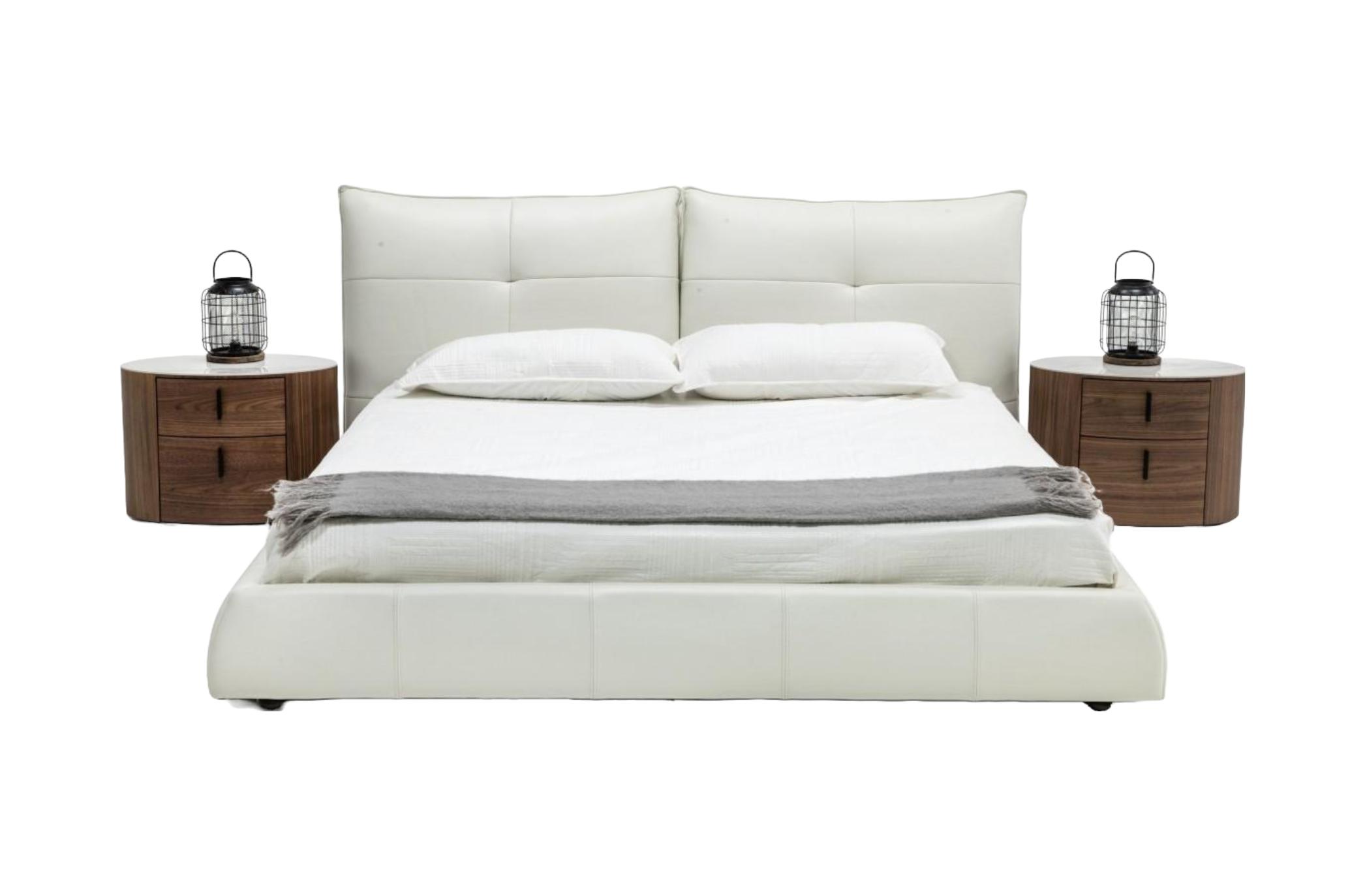 Modern Panel Bedroom Set Patrick Chelton VGKKB-75X-BED-K-3pcs in White, Brown Genuine Leather