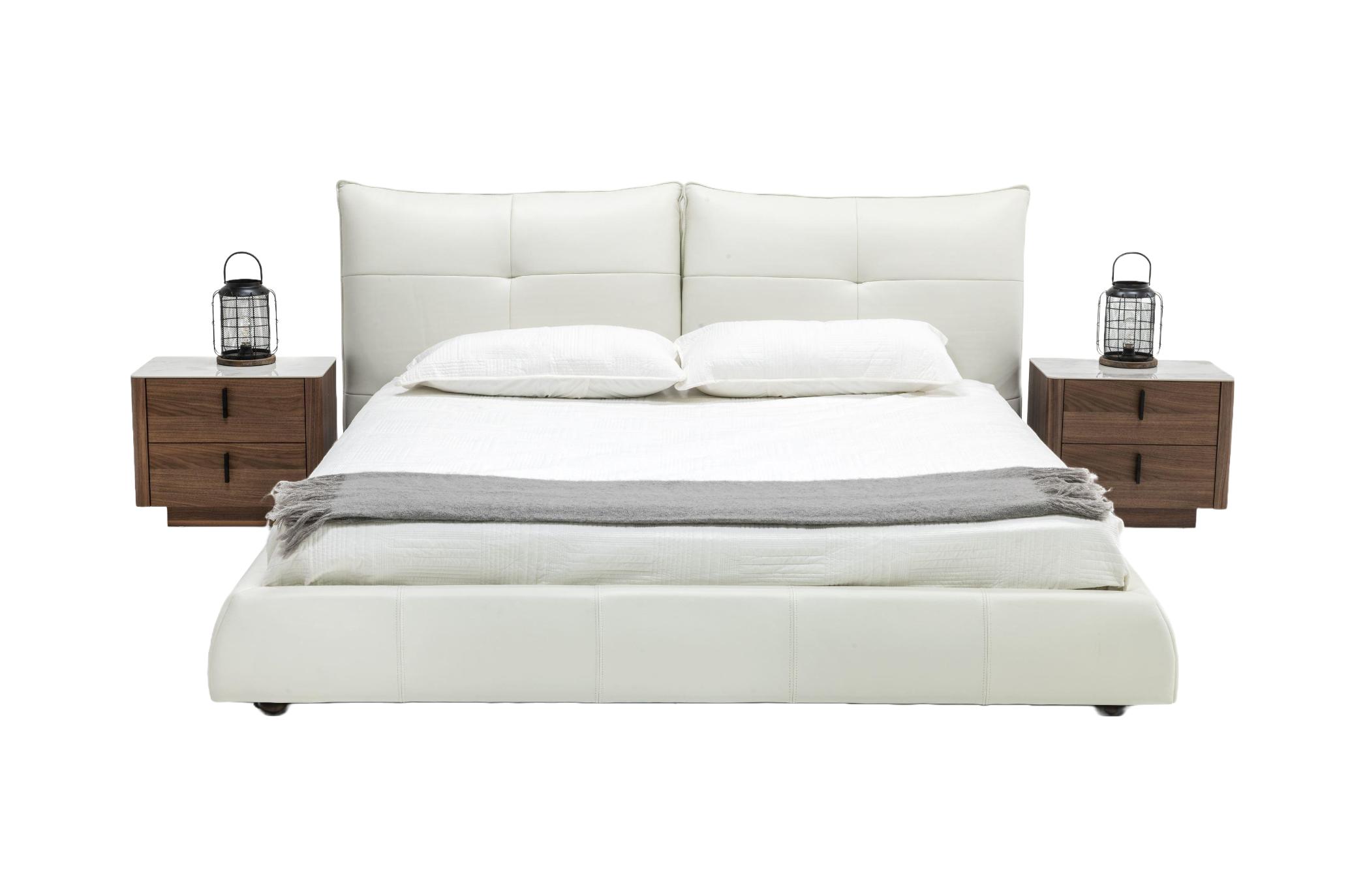 Modern Panel Bedroom Set Patrick Chelton VGKKB-75X-BED-CK-3pcs in White, Brown Genuine Leather