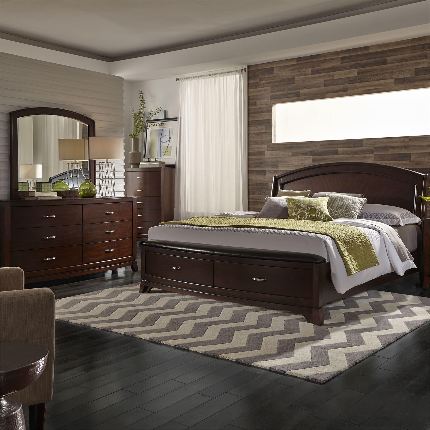 

    
Dark Truffle Finish California King Storage Bed Set 3PC Avalon 505-BR Liberty Furniture
