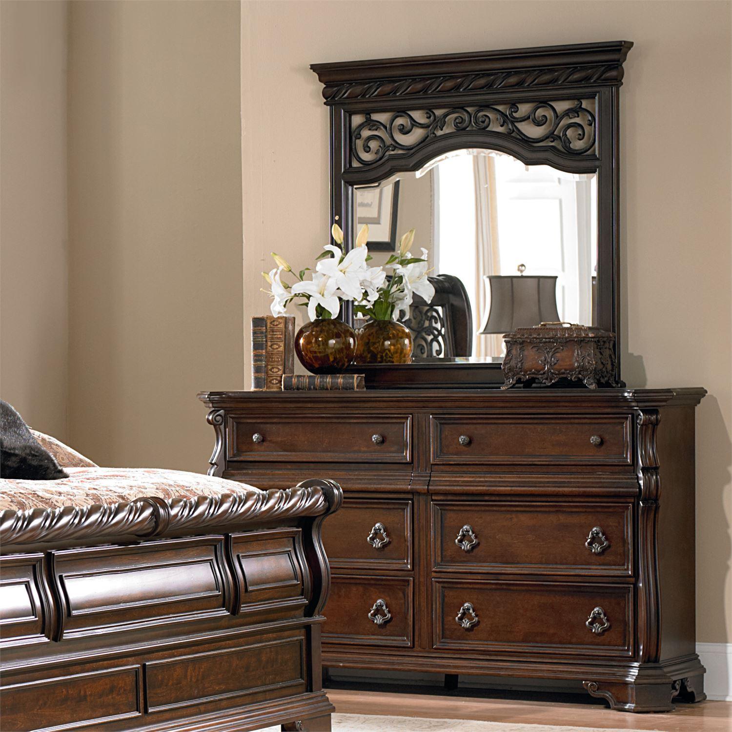 European Traditional Dresser With Mirror Arbor Place 575-BR-DM 575-BR-DM in Brown 