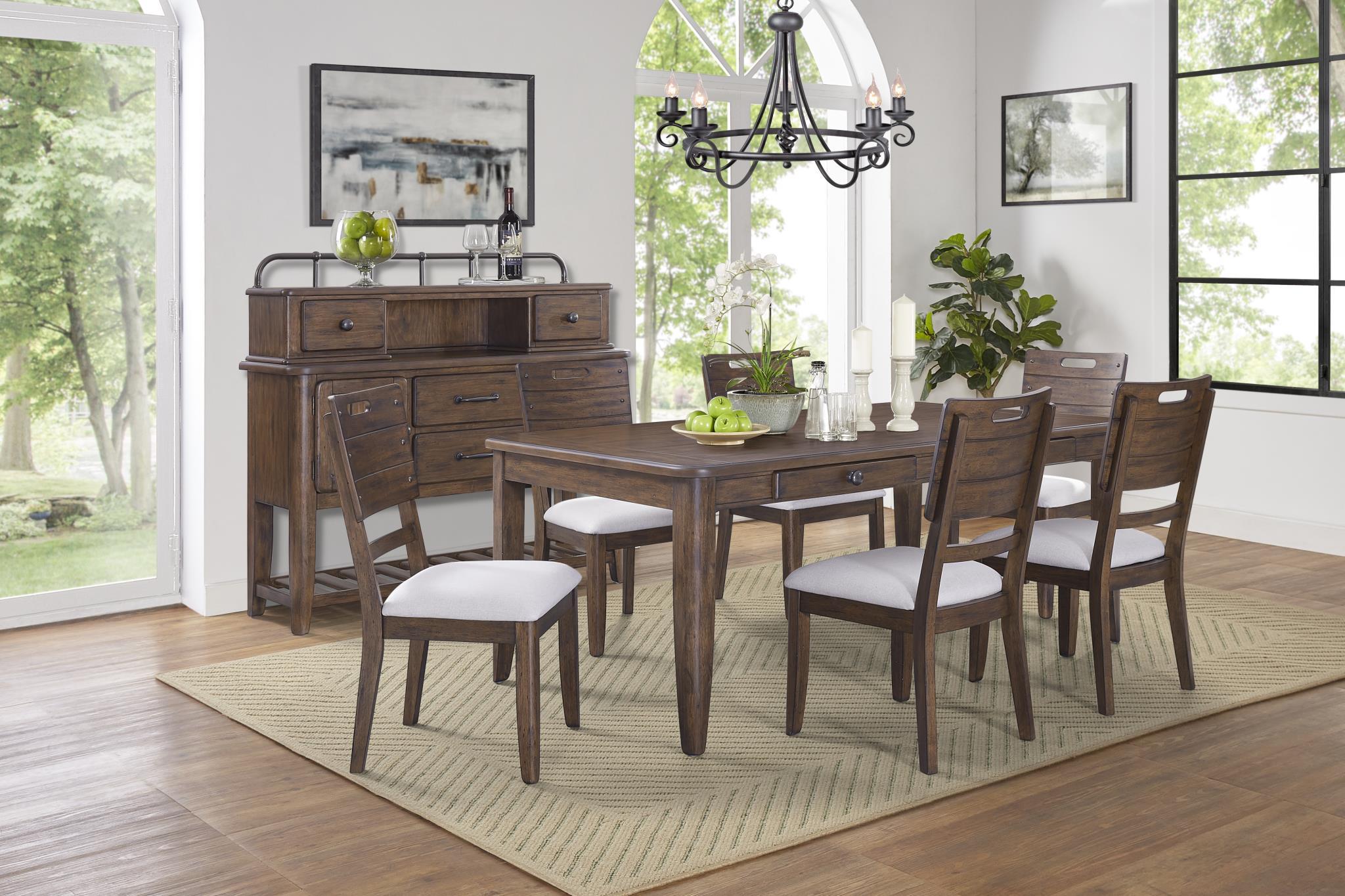 Rustic, Cottage, Farmhouse Dining Table Set DANVILLE 315-501-Set-7 315-501-7pcs in Brown Fabric