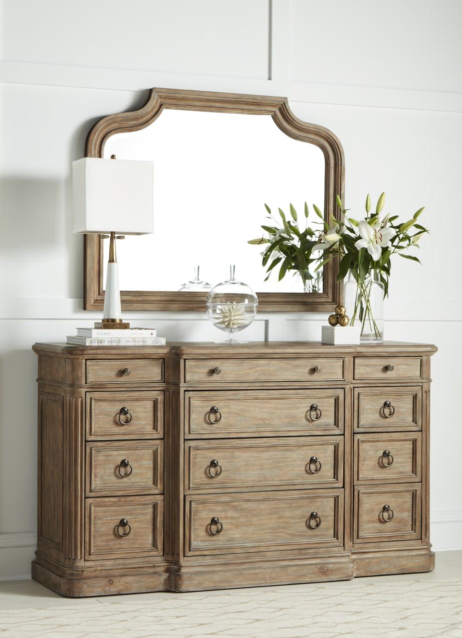 Traditional, Farmhouse Dresser With Mirror Architrave 277131-2608-2pcs in Brown, Beige 