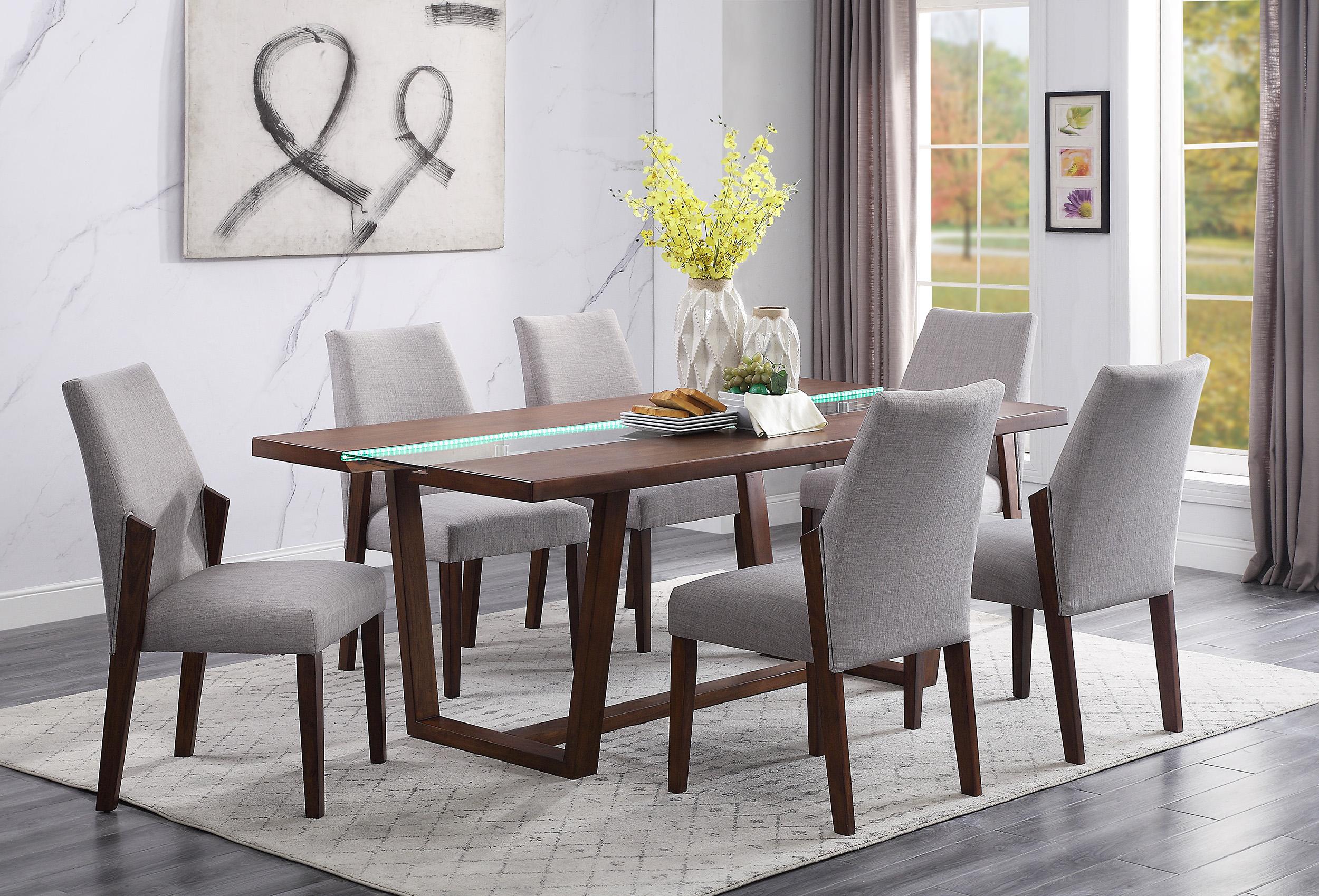 Contemporary, Modern, Urban Dining Table Set Benoit 72295-Set-7 in Gray, Brown Fabric