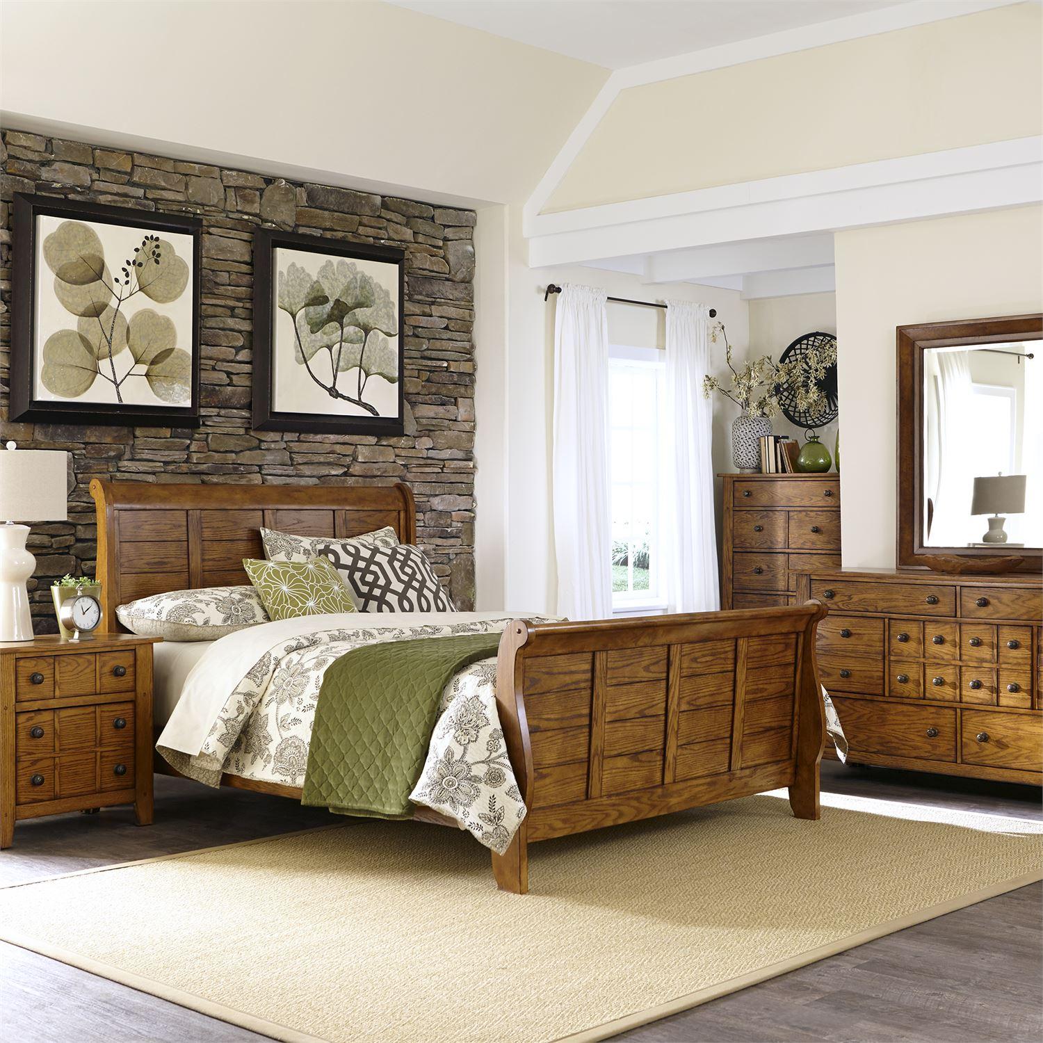 

    
Aged Oak Queen Sleigh Bed Set 5Pcs Grandpas Cabin 175-BR Liberty Furniture
